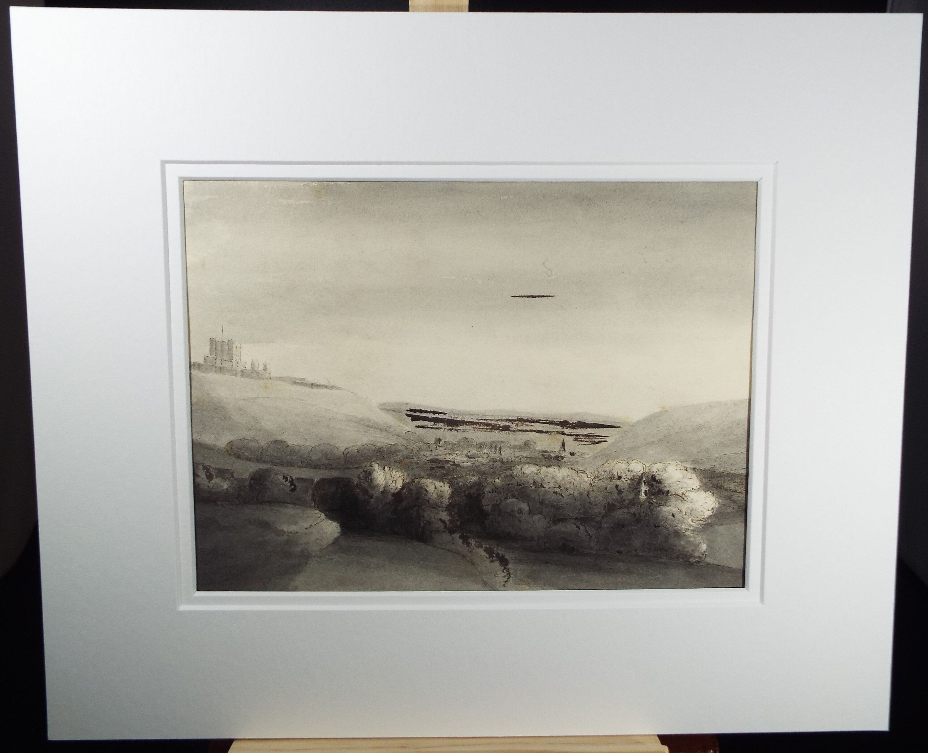 Original Watercolour dated c1820's, 'Bamburgh' - Unknown Artist - Coastal Landscape - Bamburgh Castle and Town