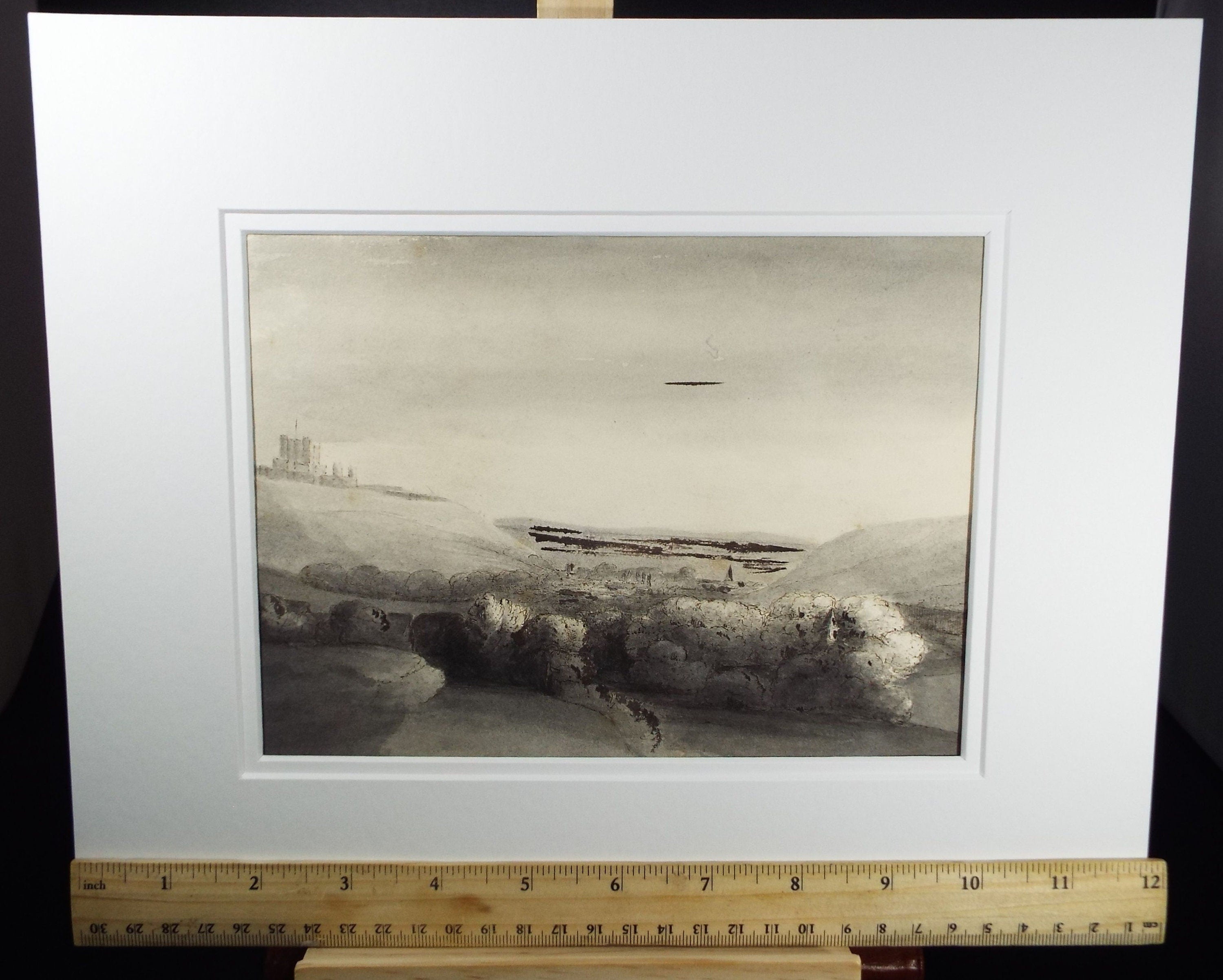 Original Watercolour dated c1820's, 'Bamburgh' - Unknown Artist - Coastal Landscape - Bamburgh Castle and Town
