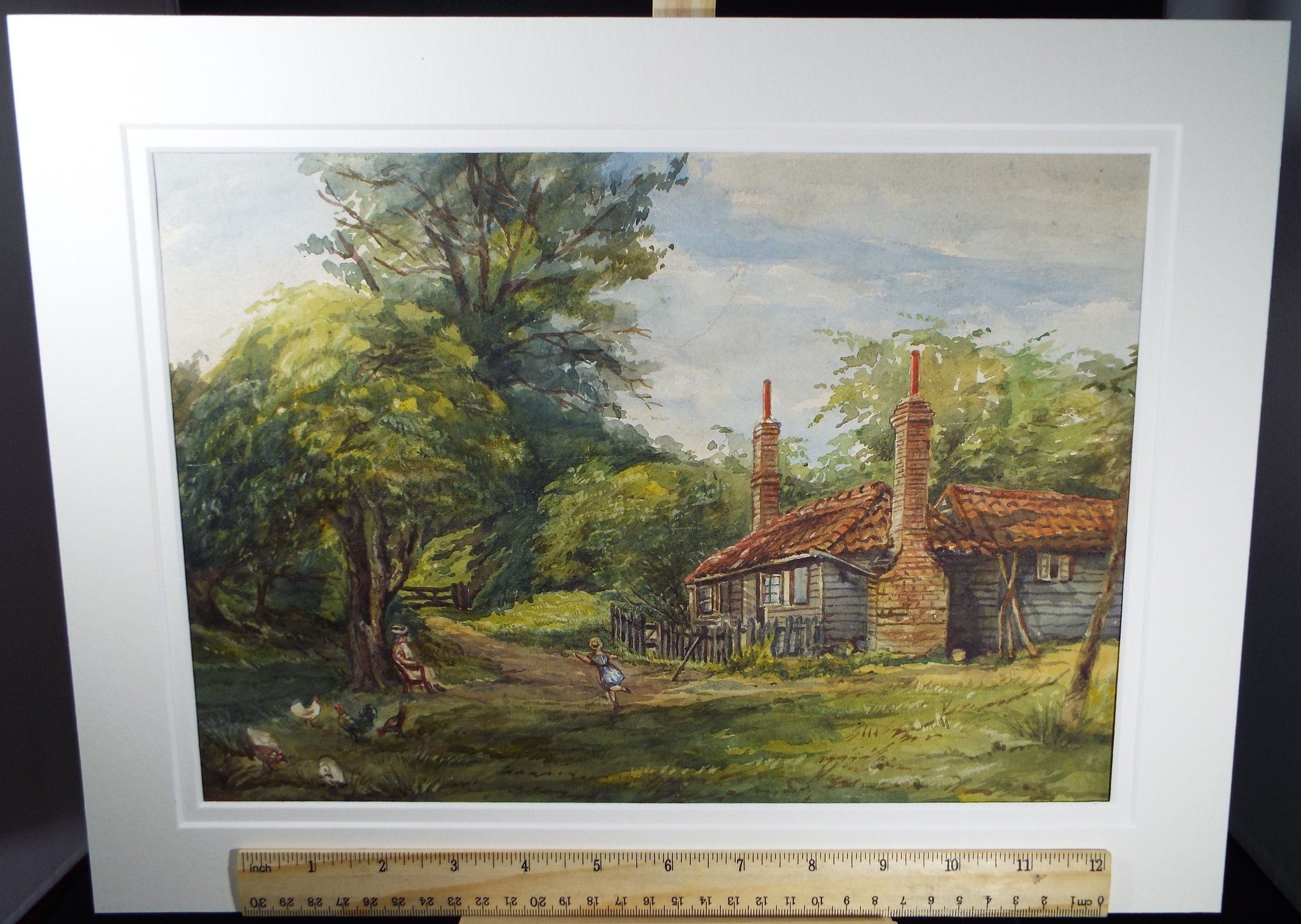 Original Watercolour, 'Child playing before a Country Cottage', Early 20th Century, Artist Unknown