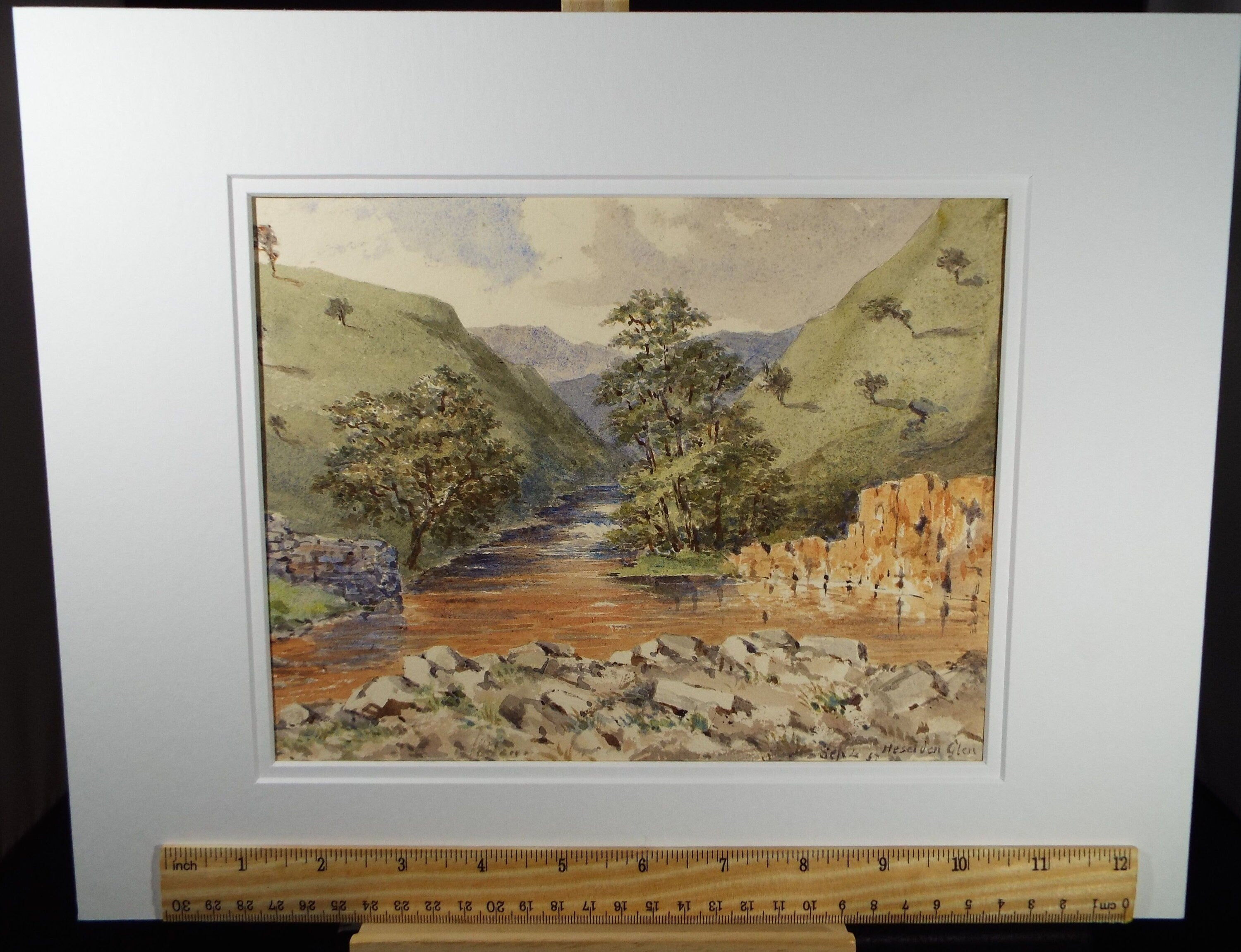 Original Watercolour, Inscribed 'Heselden Glen' 1857, Unknown Artist