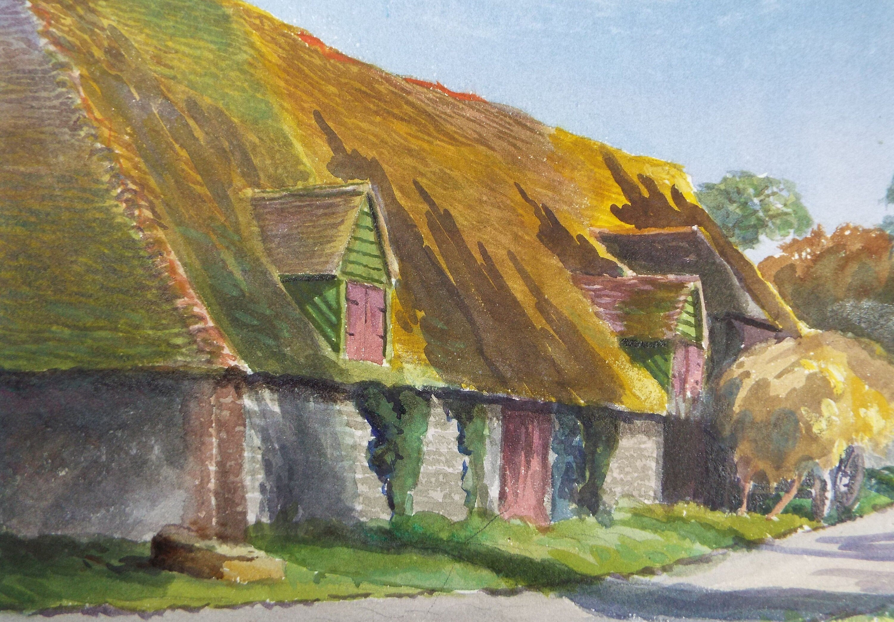 Original Watercolour & Gouache, 'The Threshing Barn', Circa 1930's, Charles Browne Core (1860-1947)