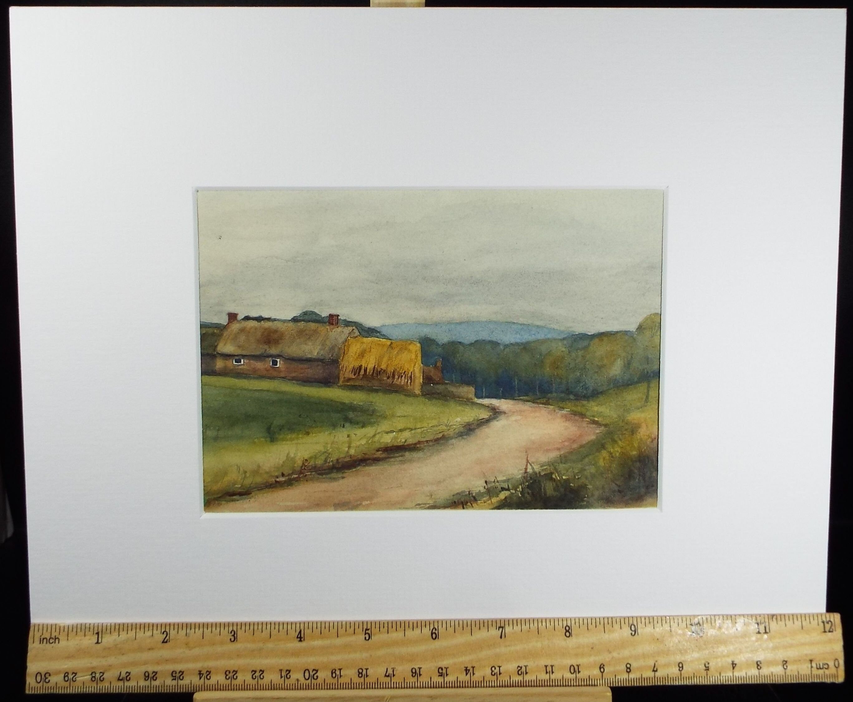 Original Watercolour, 'Cottage and Country Lane;' c1890, Artist Unknown