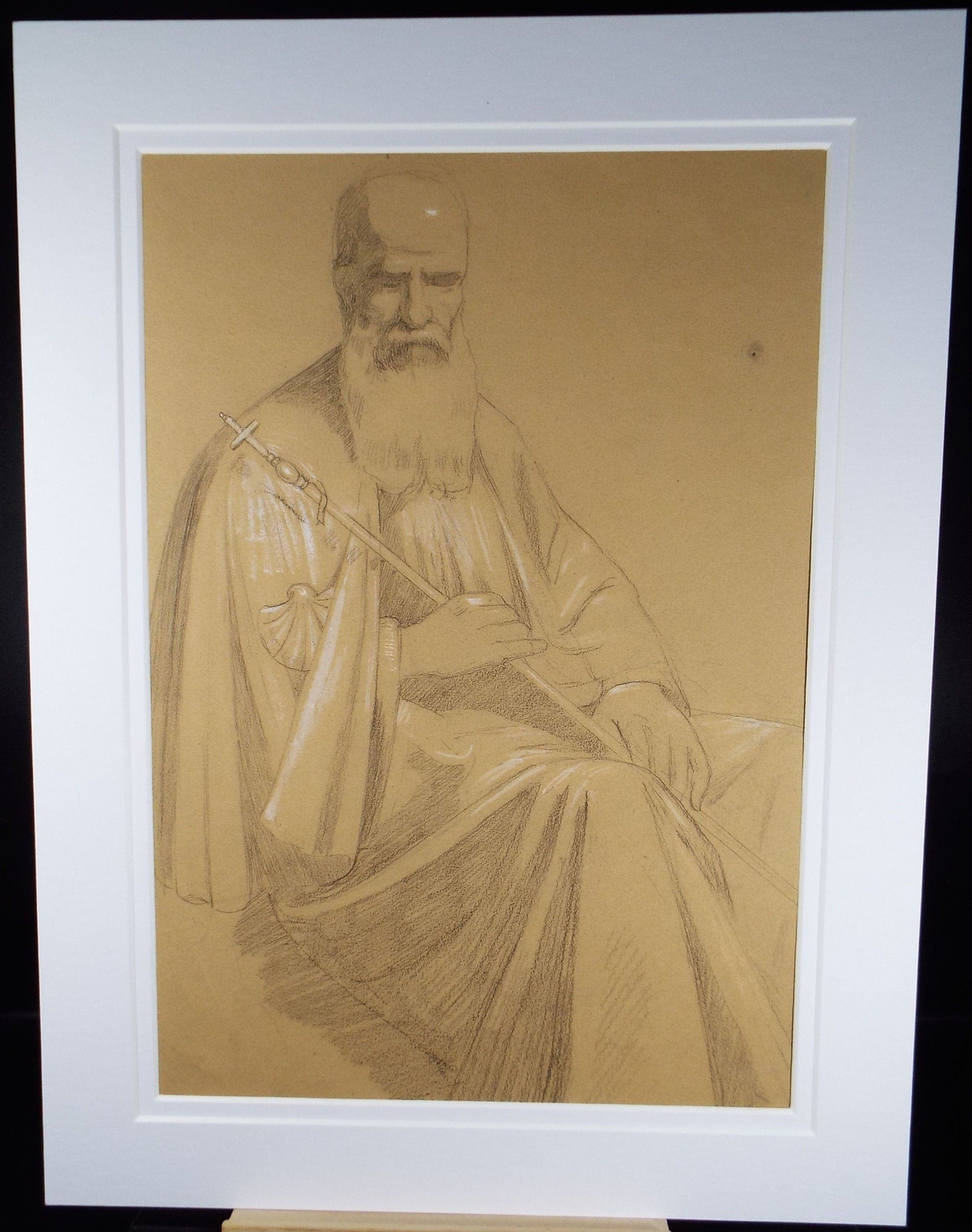 Original Graphite on Paper 'Seated Bishop', Circa 1850, 19th Century German School