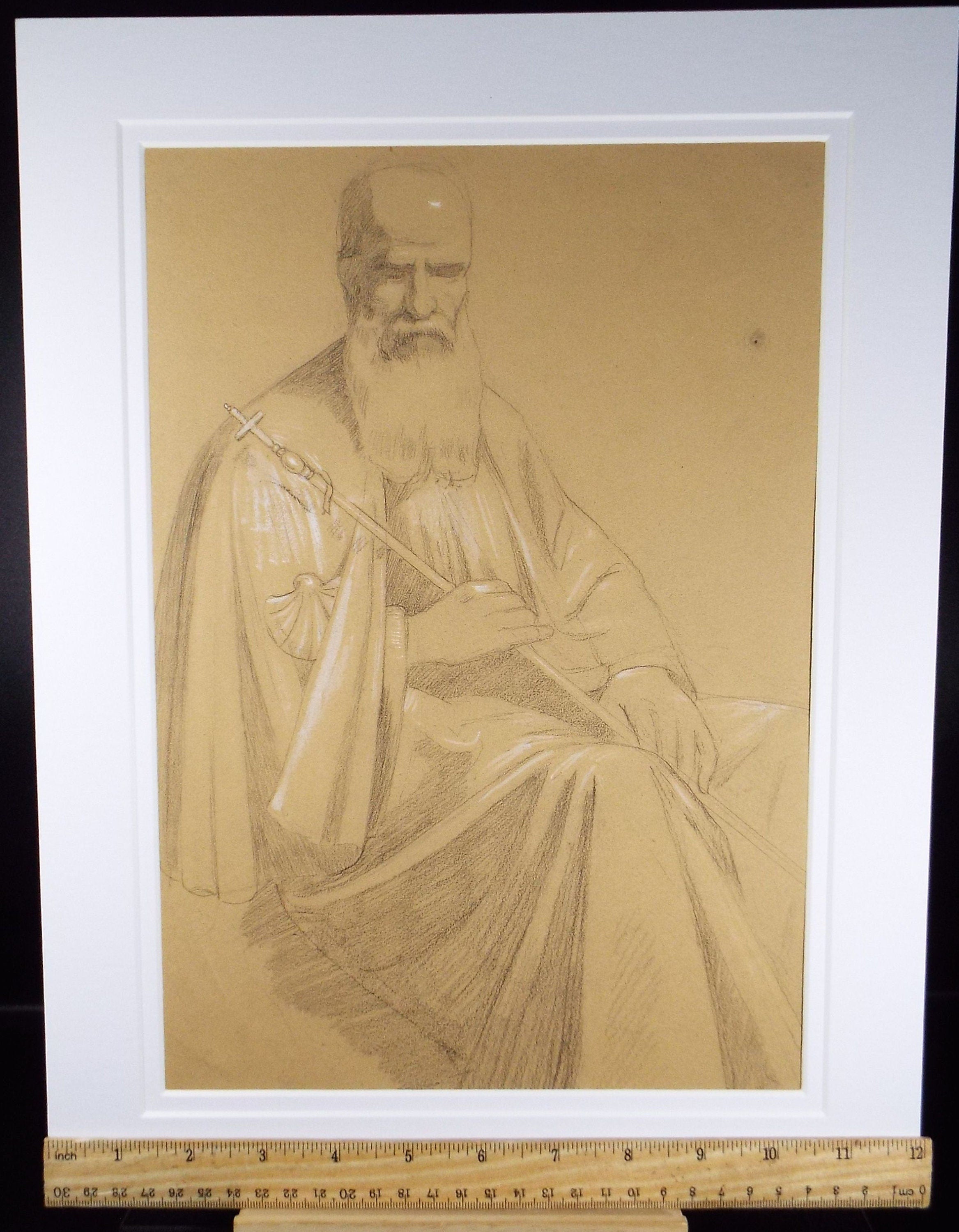 Original Graphite on Paper 'Seated Bishop', Circa 1850, 19th Century German School