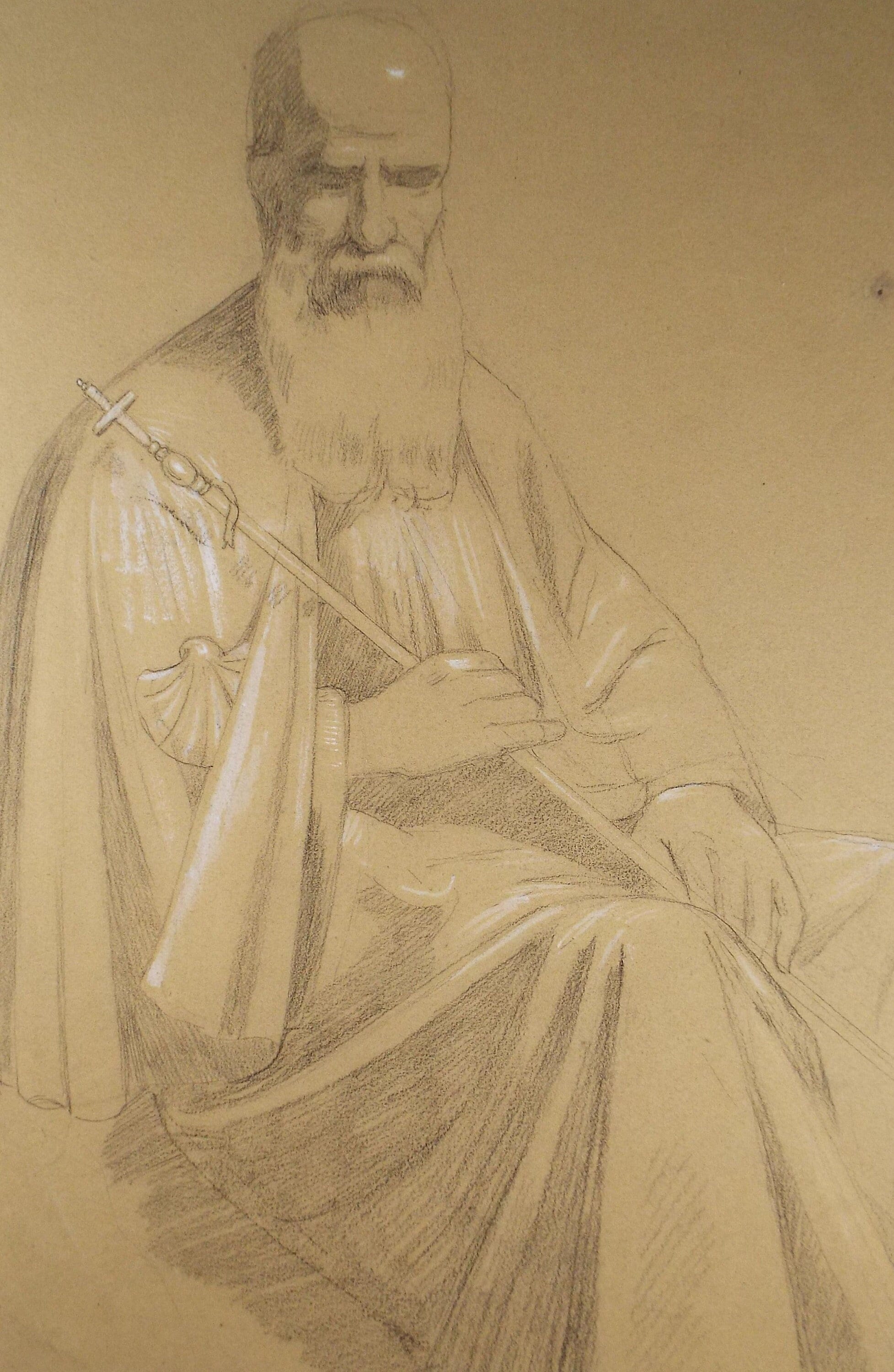Original Graphite on Paper 'Seated Bishop', Circa 1850, 19th Century German School