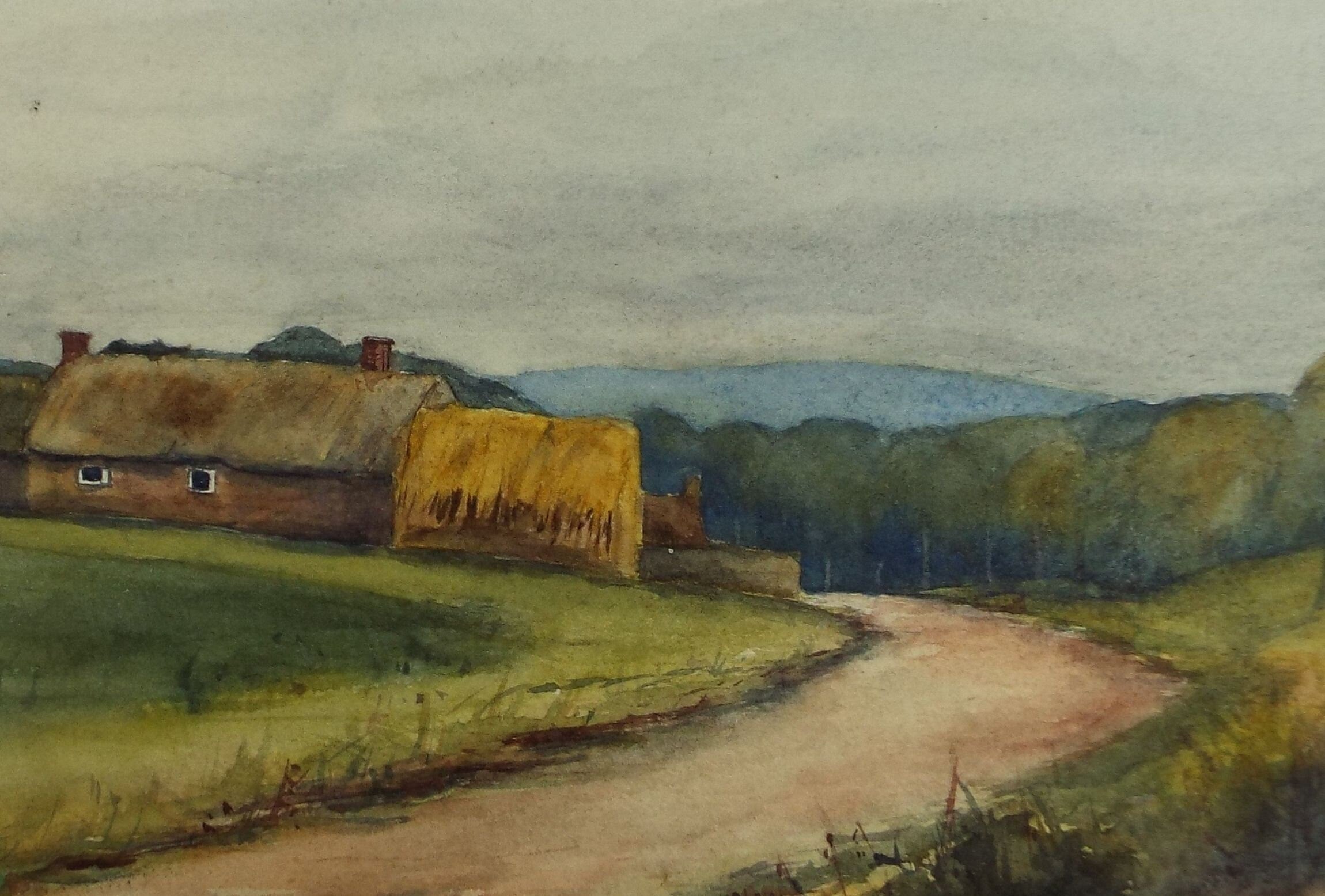 Original Watercolour, 'Cottage and Country Lane;' c1890, Artist Unknown