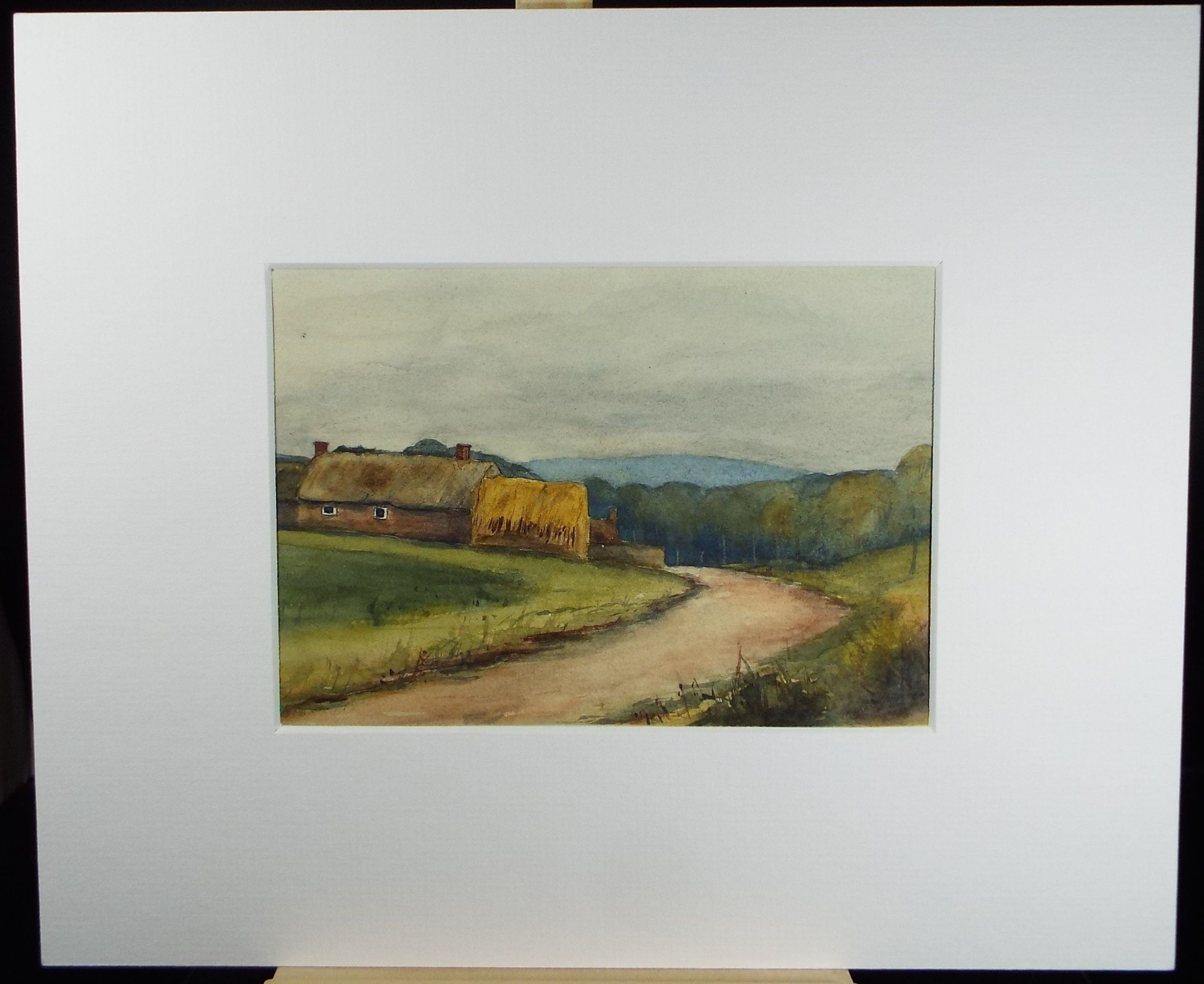 Original Watercolour, 'Cottage and Country Lane;' c1890, Artist Unknown