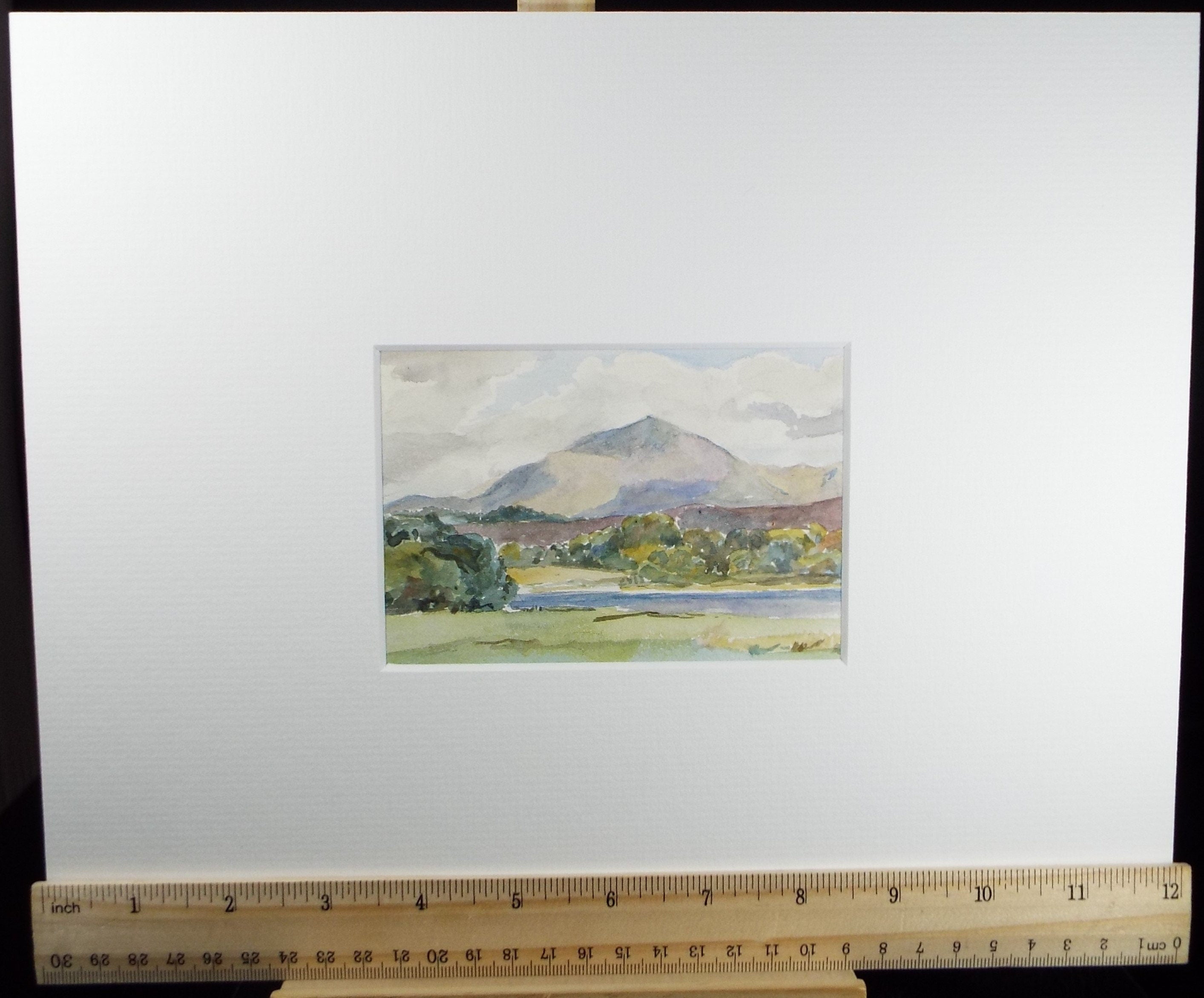 Original Watercolour on Paper, 'Green Landscape with distant hills', Circa 1930's , Artist Unknown