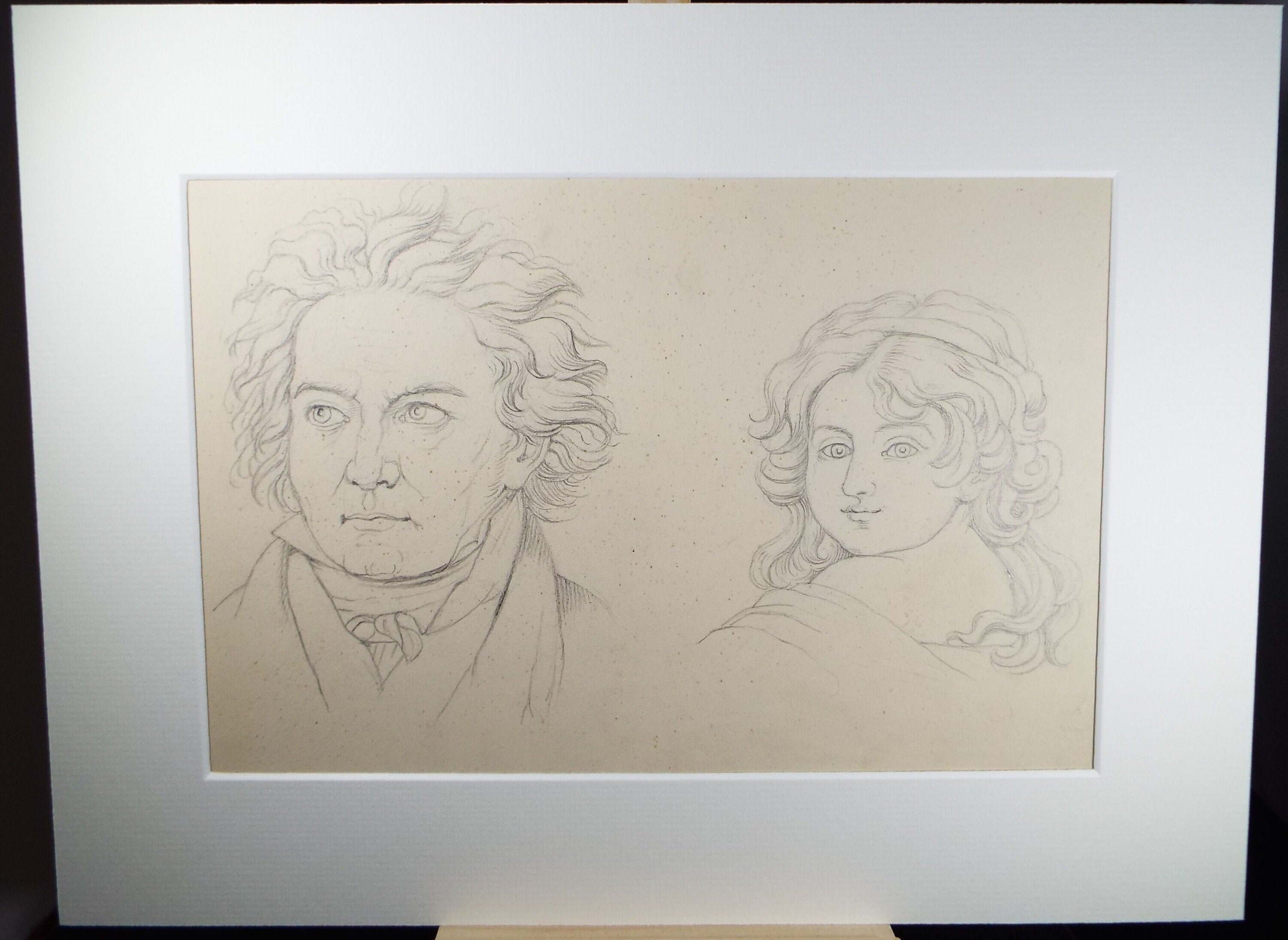 Original Pencil Drawing , 'Two Head Studies', E.W. Willson (19th Century) - from an album of drawings dated 1872