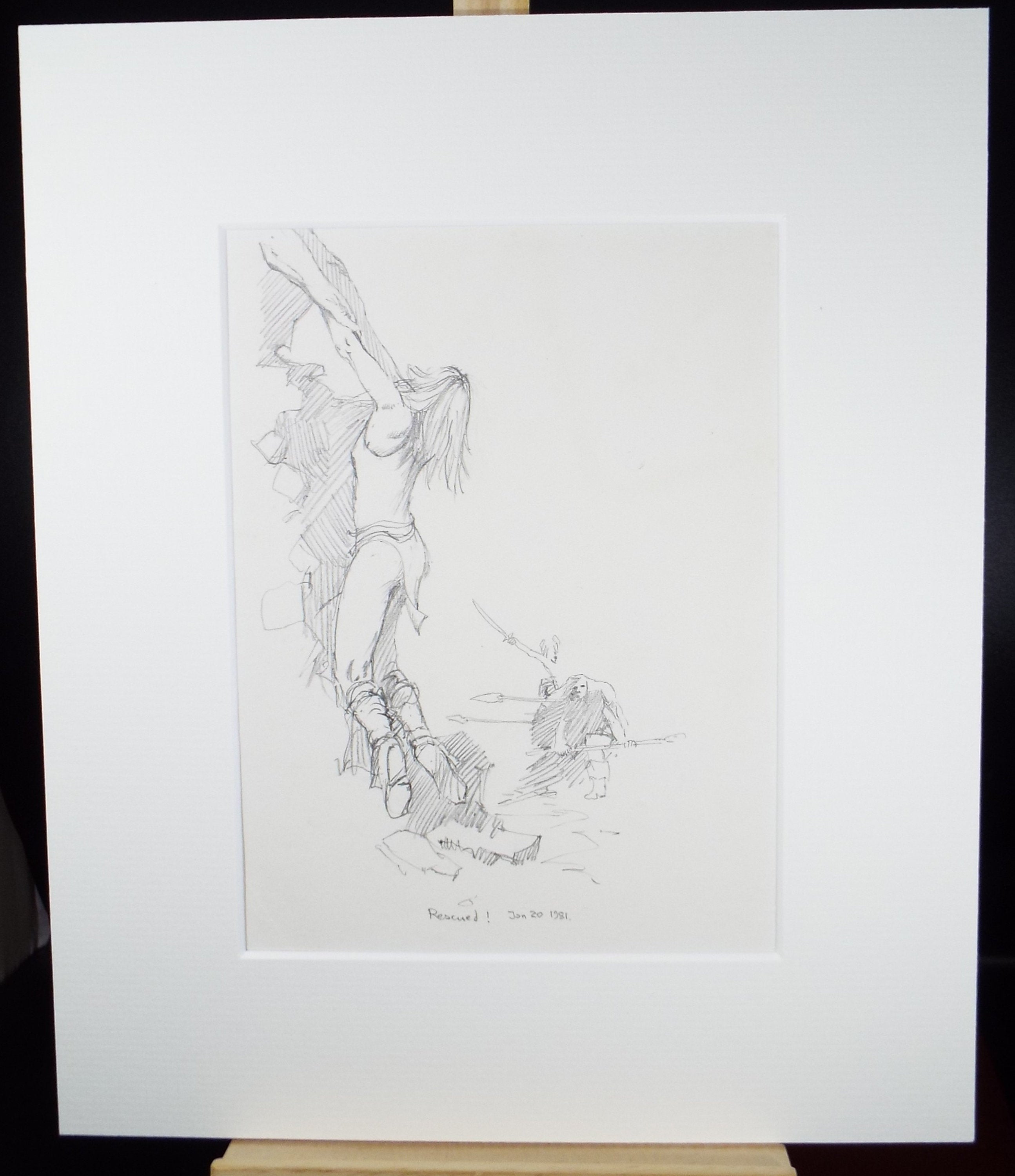 Original Pencil Drawing 'Rescued', dated 1981, Allen T. Adams (b1953)