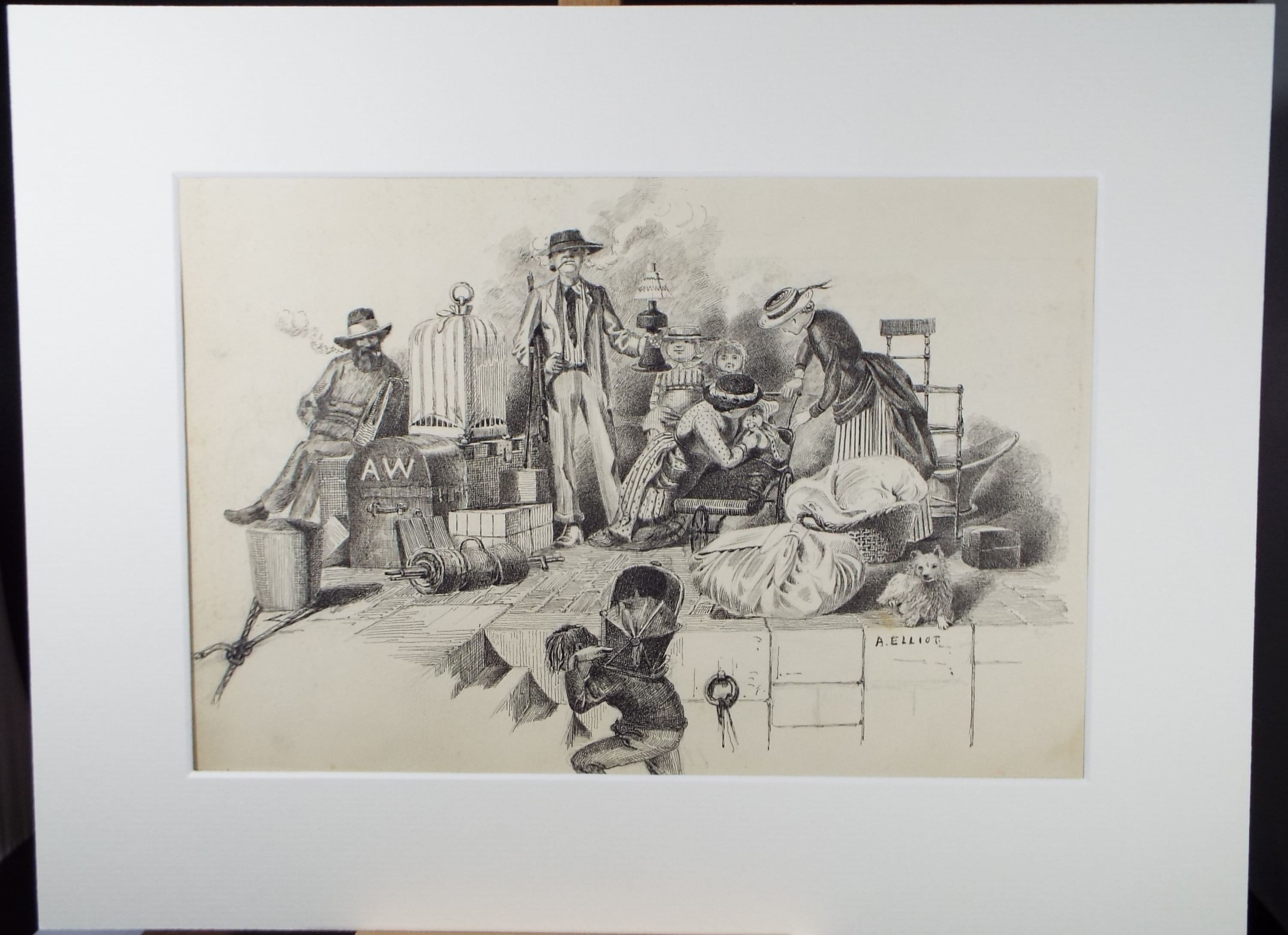 Original Pen & Ink , 'The Family and All their possessions ', circa 1880, A Elliott