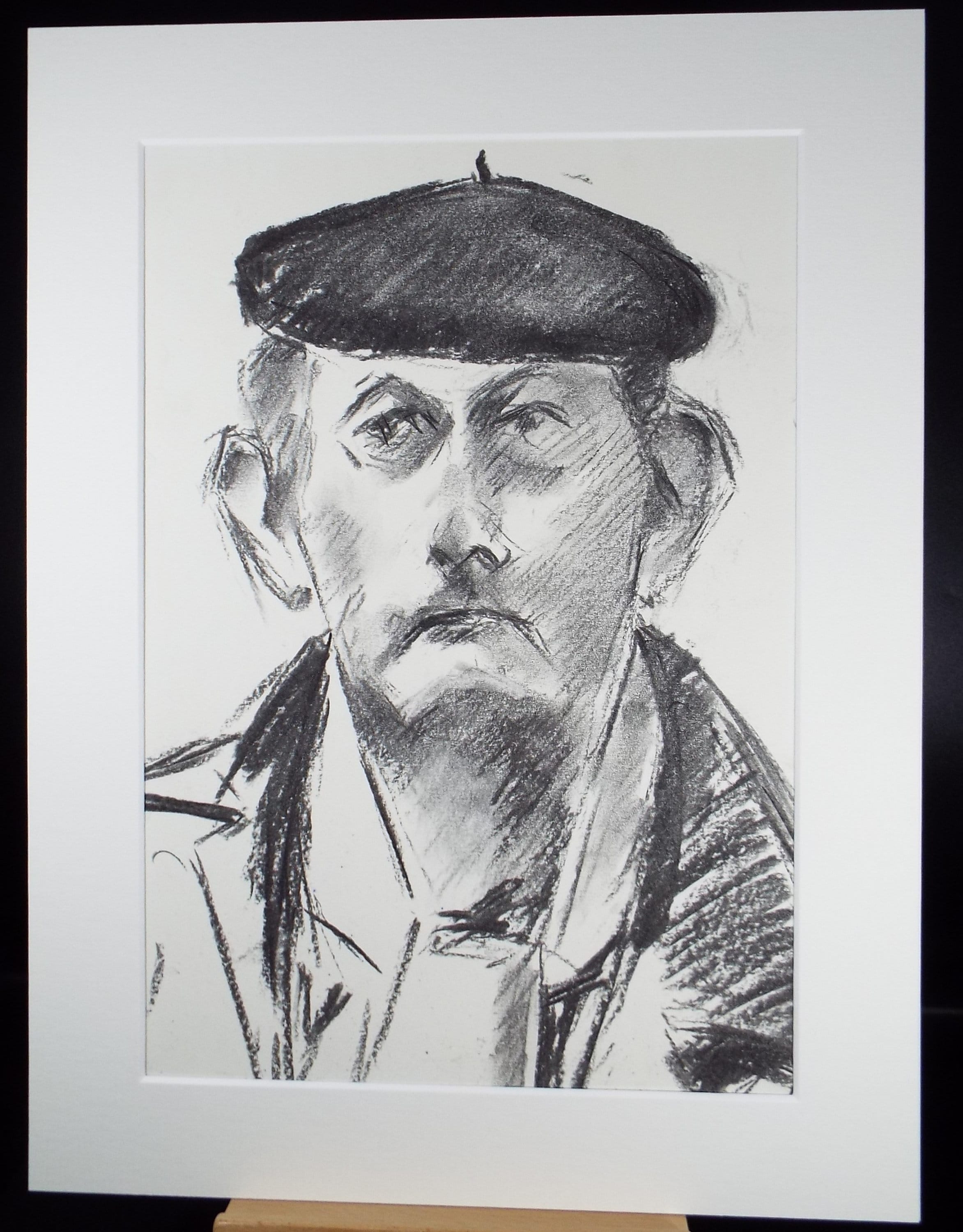 Original Conte Sketch,'Study of a Man in a Beret', Hugh Tasker, circa 1990's