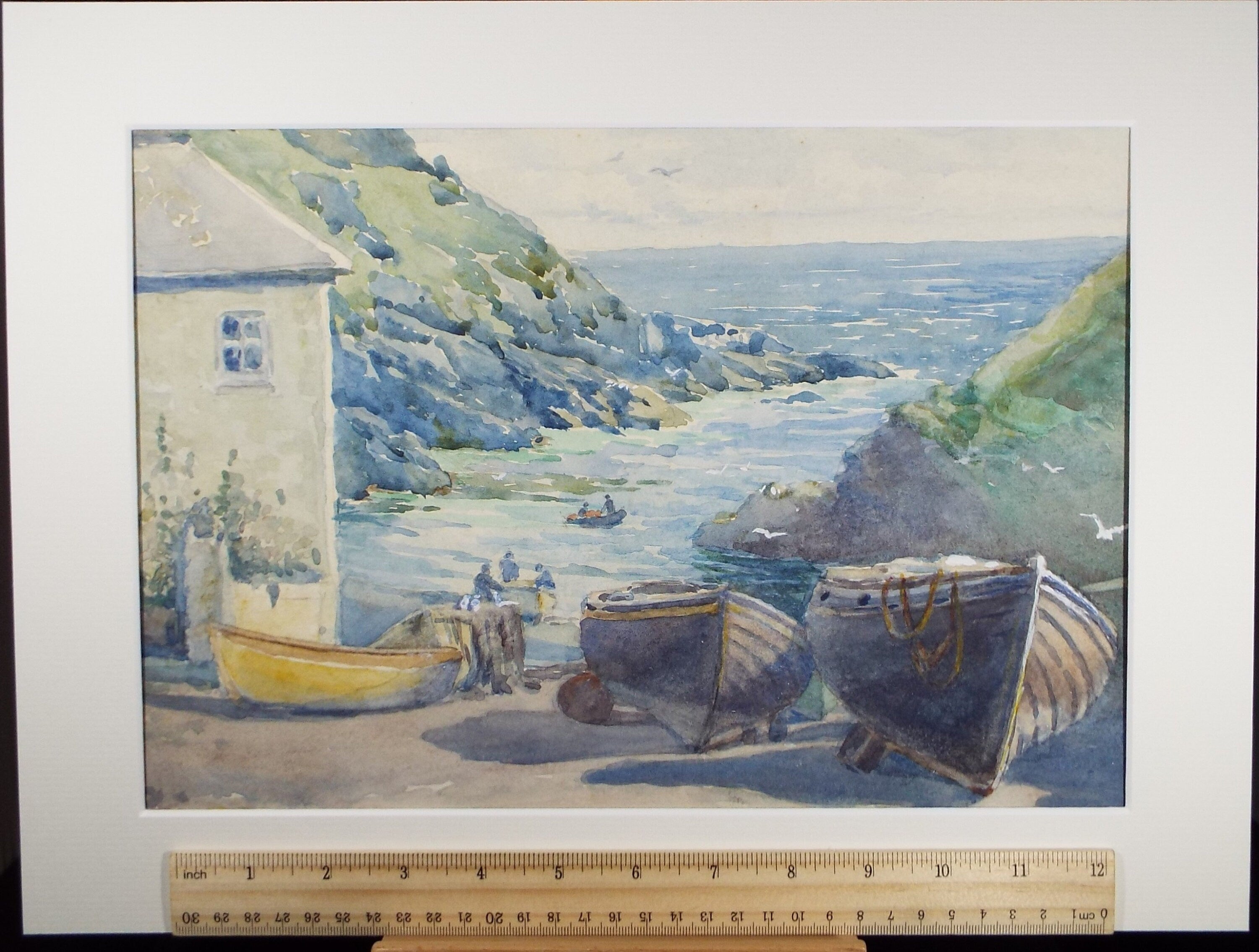 Original Watercolour 'Port Loe' ,circa 1950's, E E Emakmer
