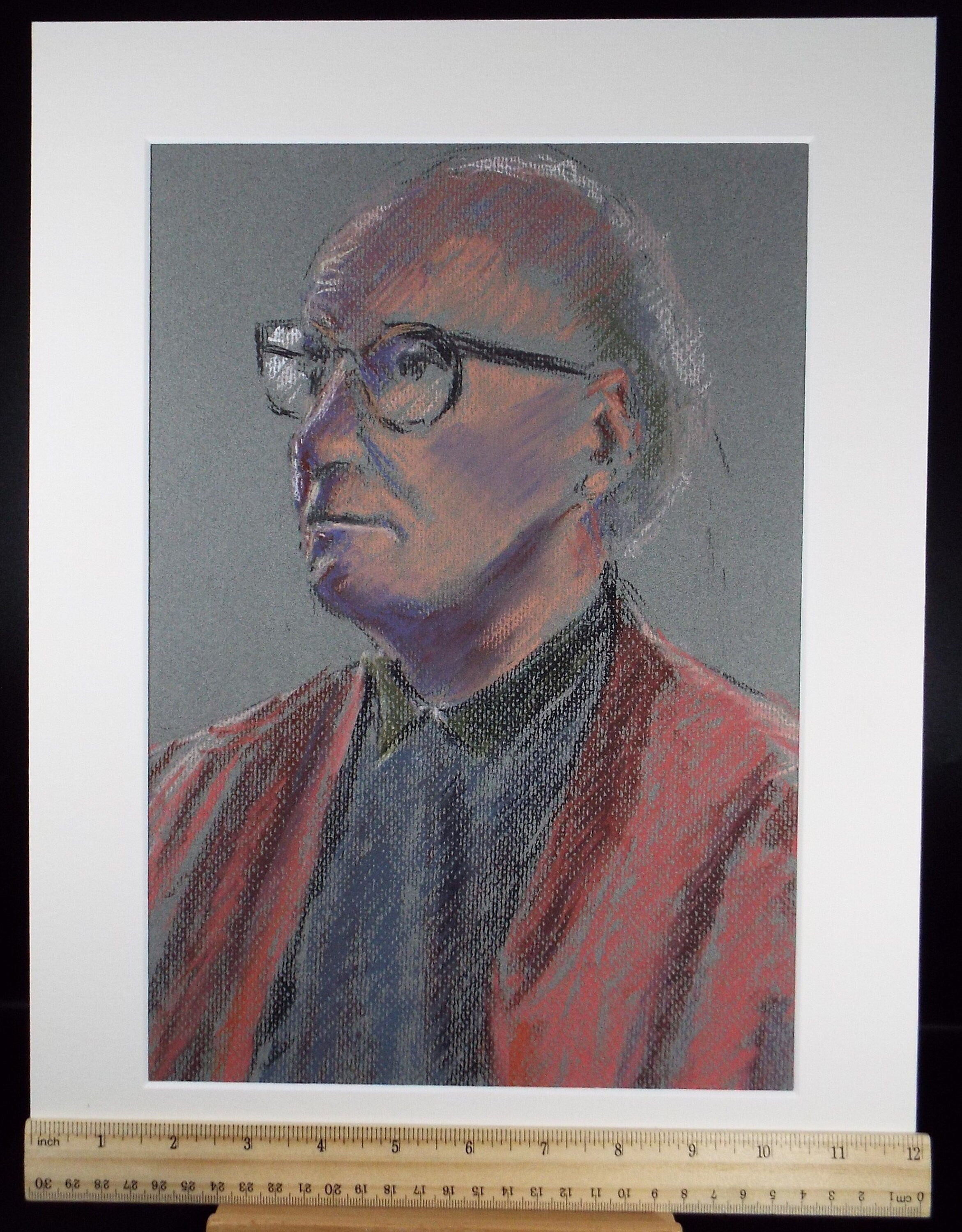 Original Conte Sketch,'Man with Glasses', Hugh Tasker, circa 1990's