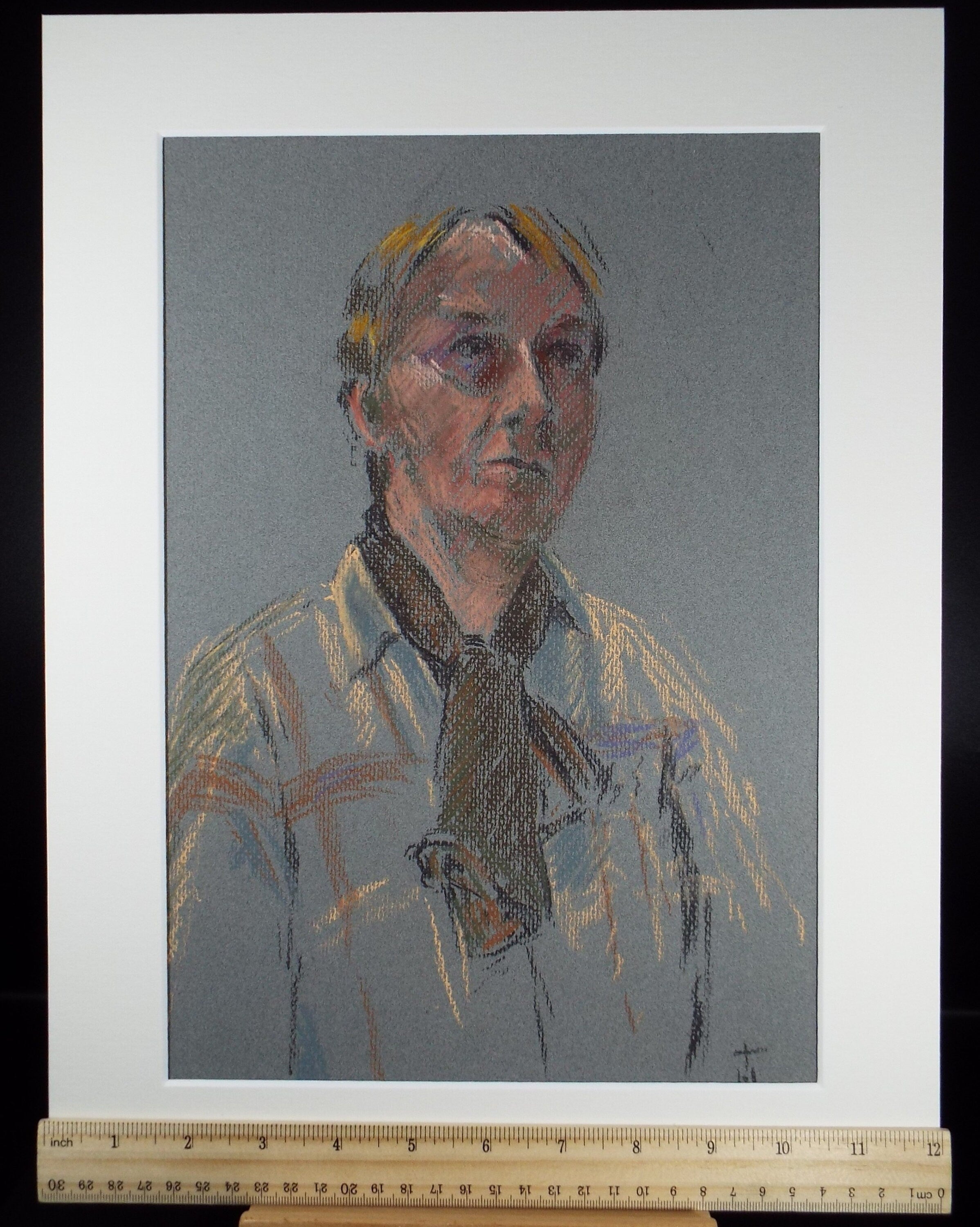 Original Conte Sketch,'Man with Scarf', Hugh Tasker, circa 1990's