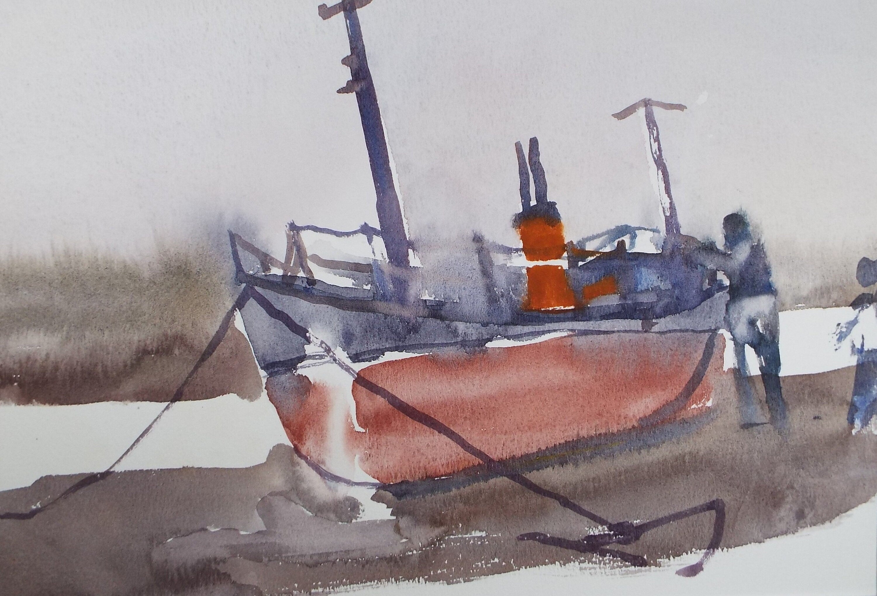 Original Watercolour, 'Boats on the hard ', Muriel Hayden Inwood, circa 1970's