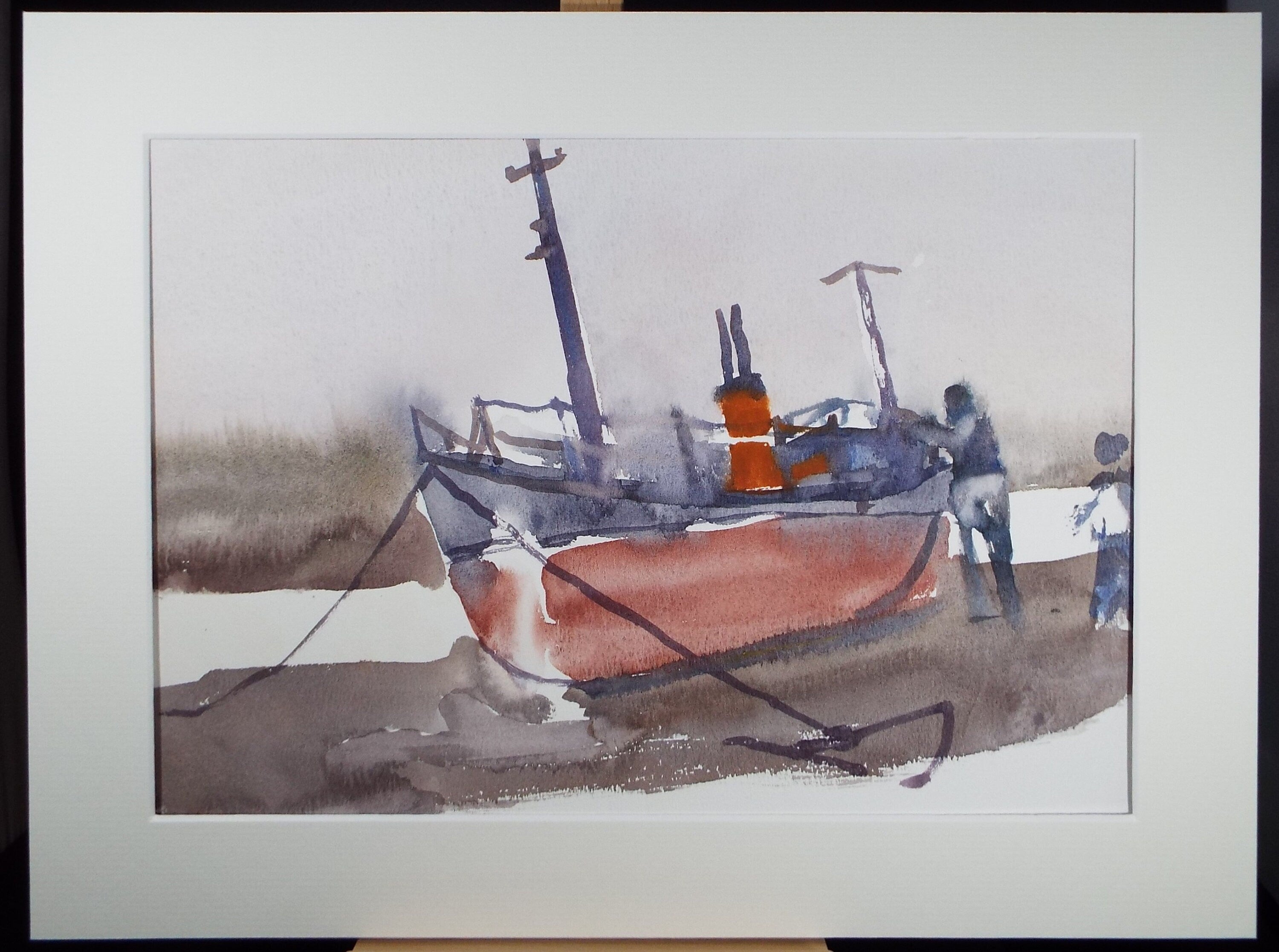 Original Watercolour, 'Boats on the hard ', Muriel Hayden Inwood, circa 1970's