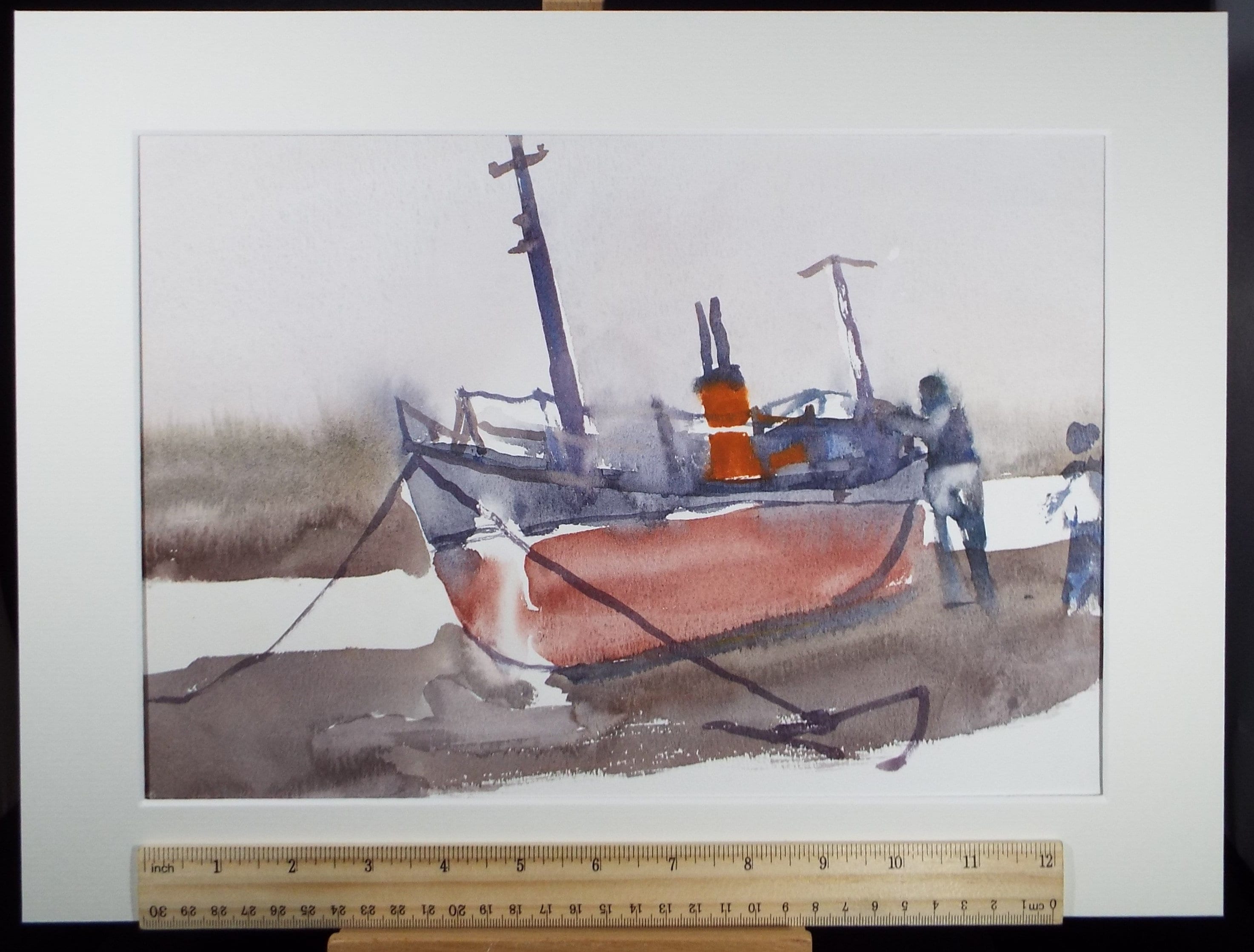Original Watercolour, 'Boats on the hard ', Muriel Hayden Inwood, circa 1970's
