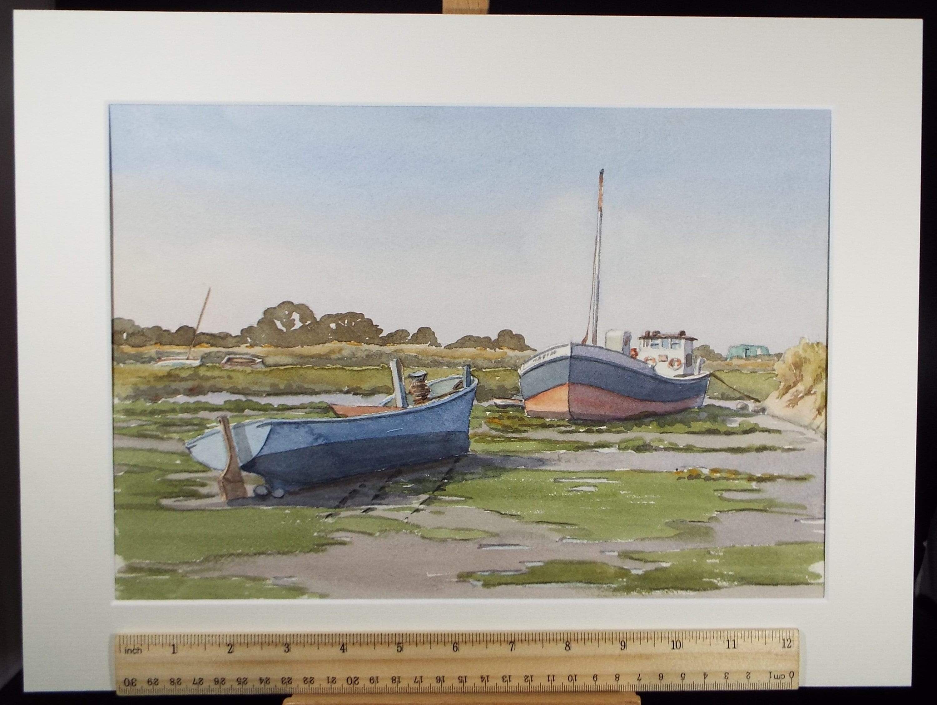 Original Watercolour, 'Boats on the Shore', George Godfrey (20th Century, Scottish), circa 1970's