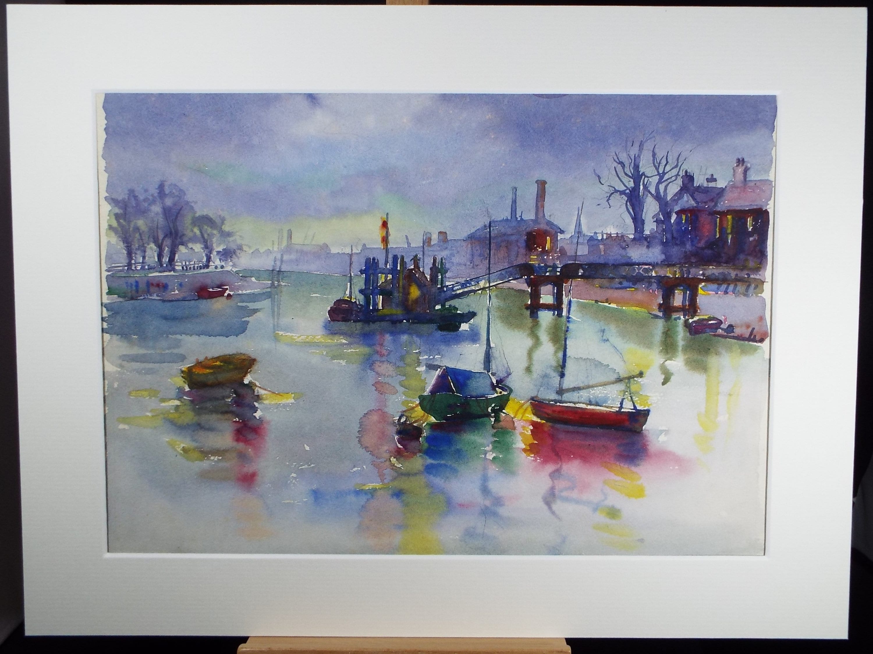 Original Watercolour, 'Boats on the Thames', Michael A. Bussey (1930-2014), Circa 1950's