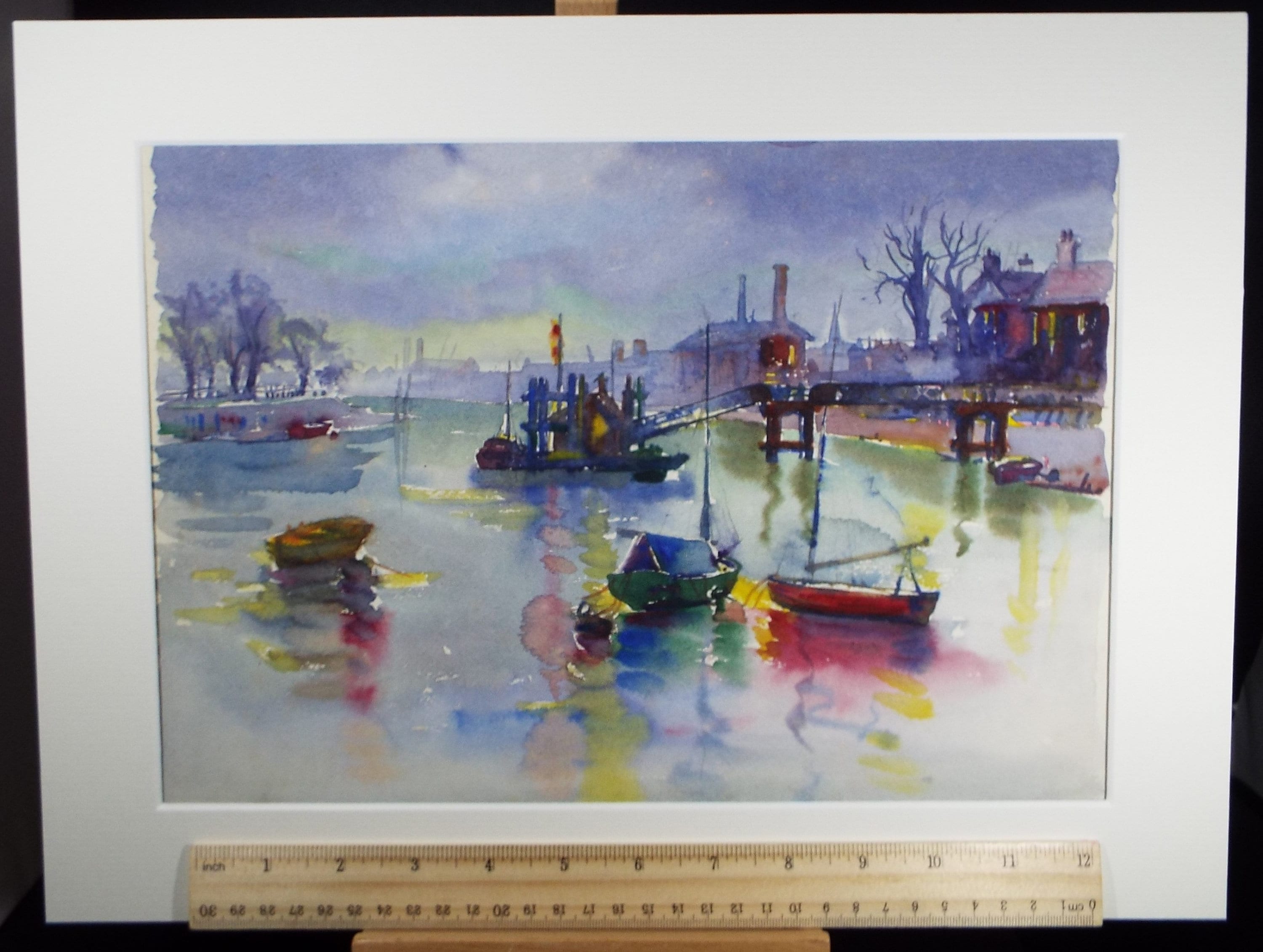 Original Watercolour, 'Boats on the Thames', Michael A. Bussey (1930-2014), Circa 1950's
