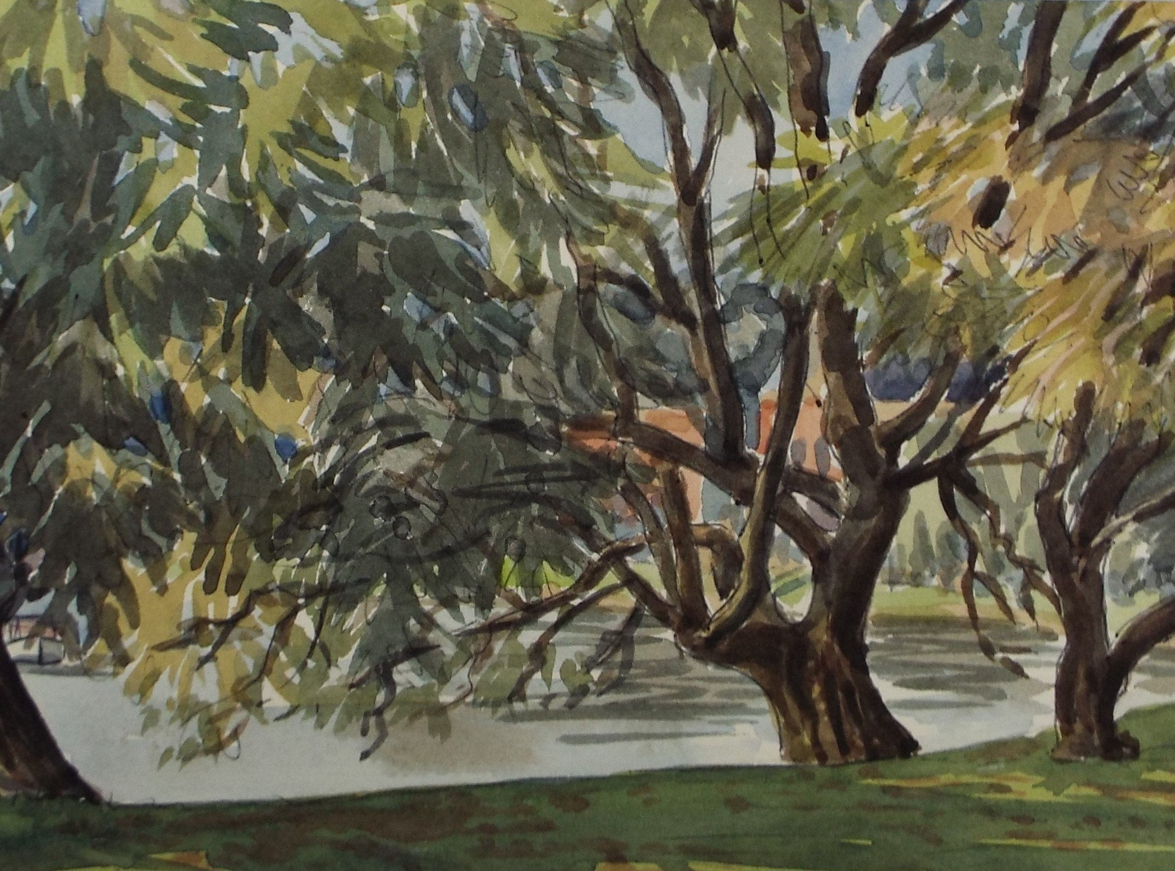 Original Watercolour, 'Riverside Trees', George Godfrey, circa 1960's