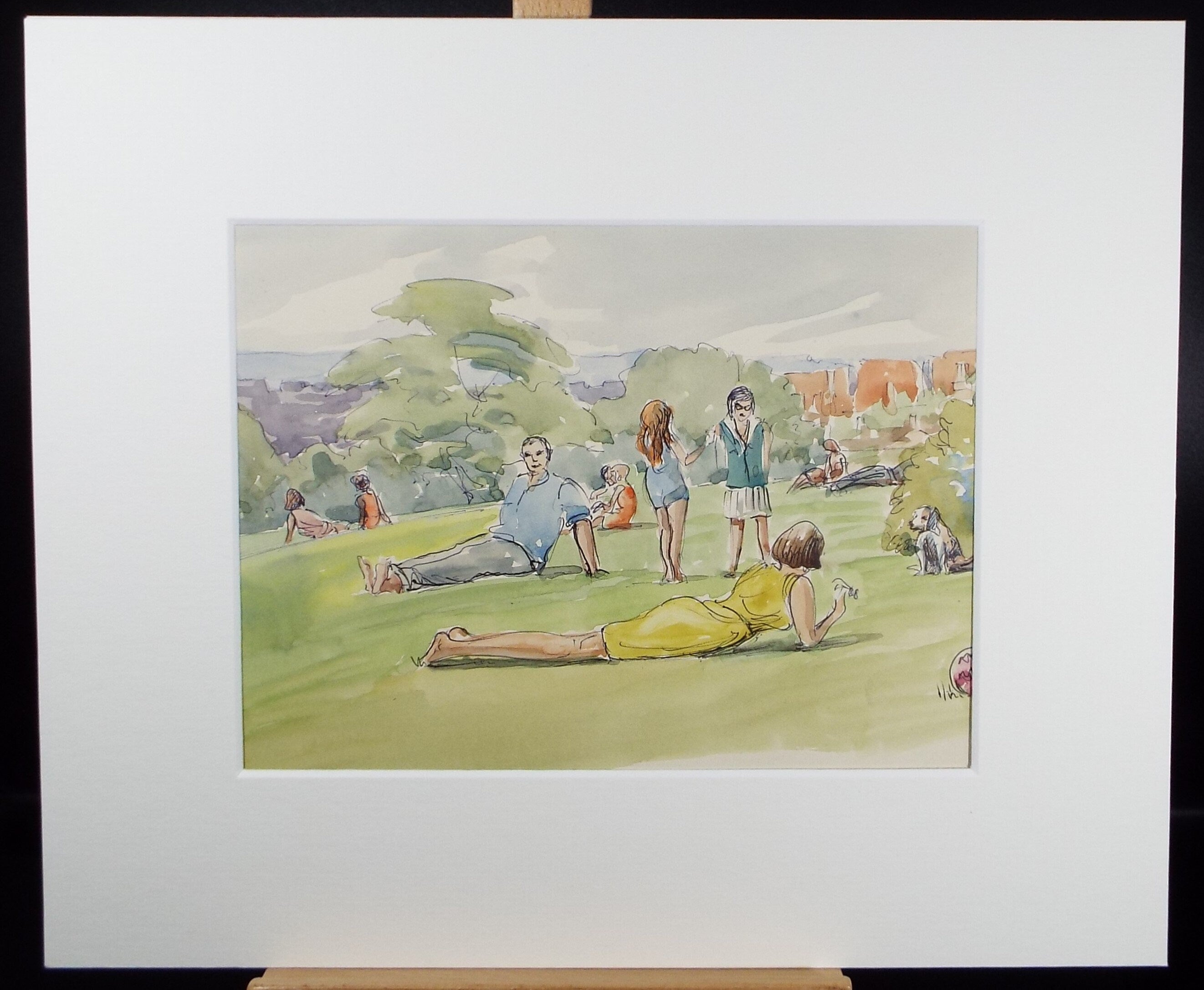 Original Watercolour, 'Golders Hill with Figures', George Godfrey, Dated 1966