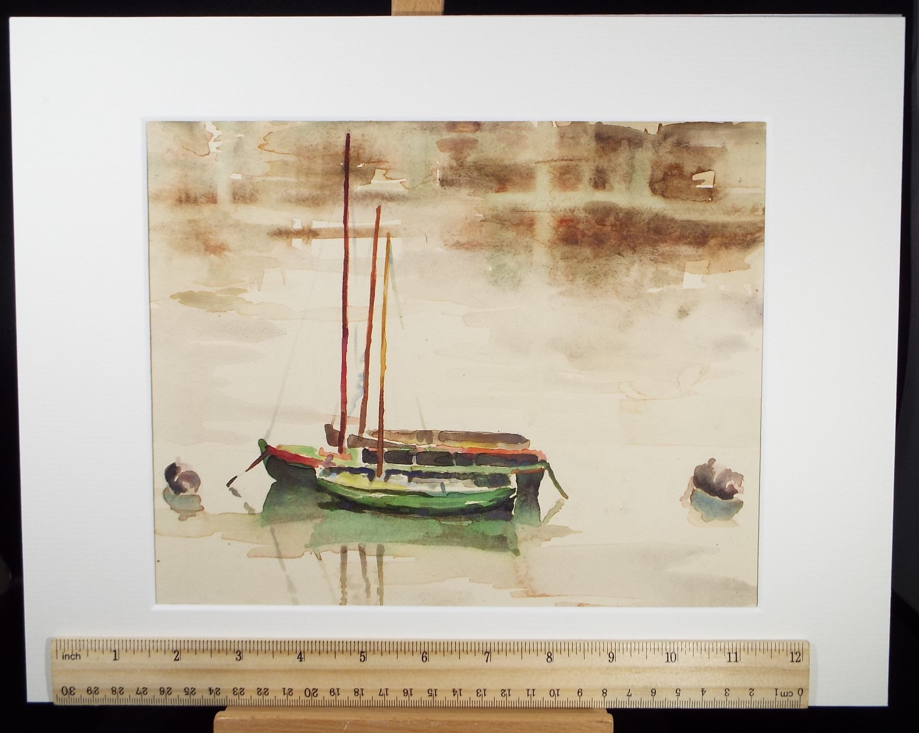 Original Watercolour, 'Moored Boats', Michael A. Bussey 1920-2014, circa 1950's