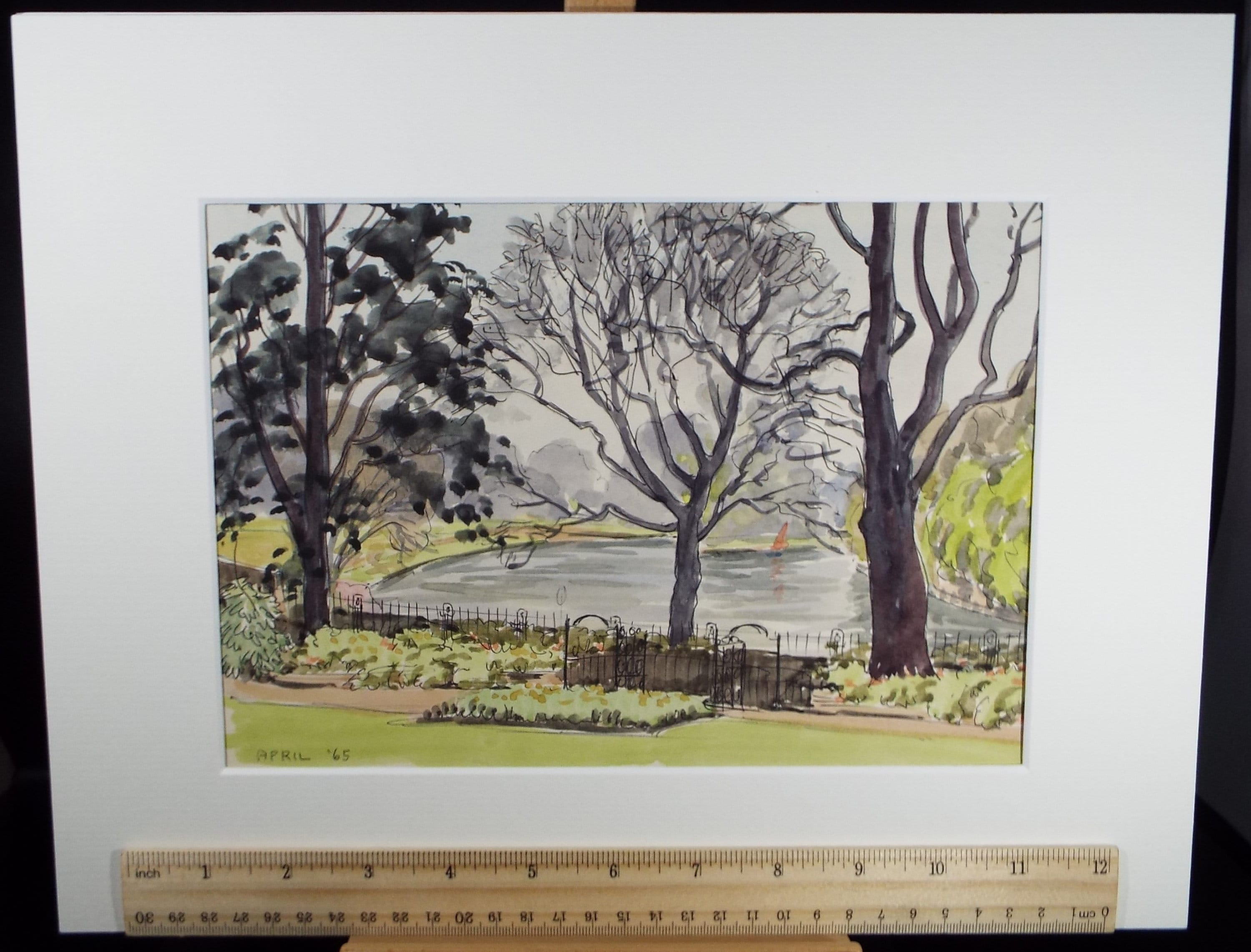 Original Watercolour, 'Lake at the park, George Godfrey, circa 1960's