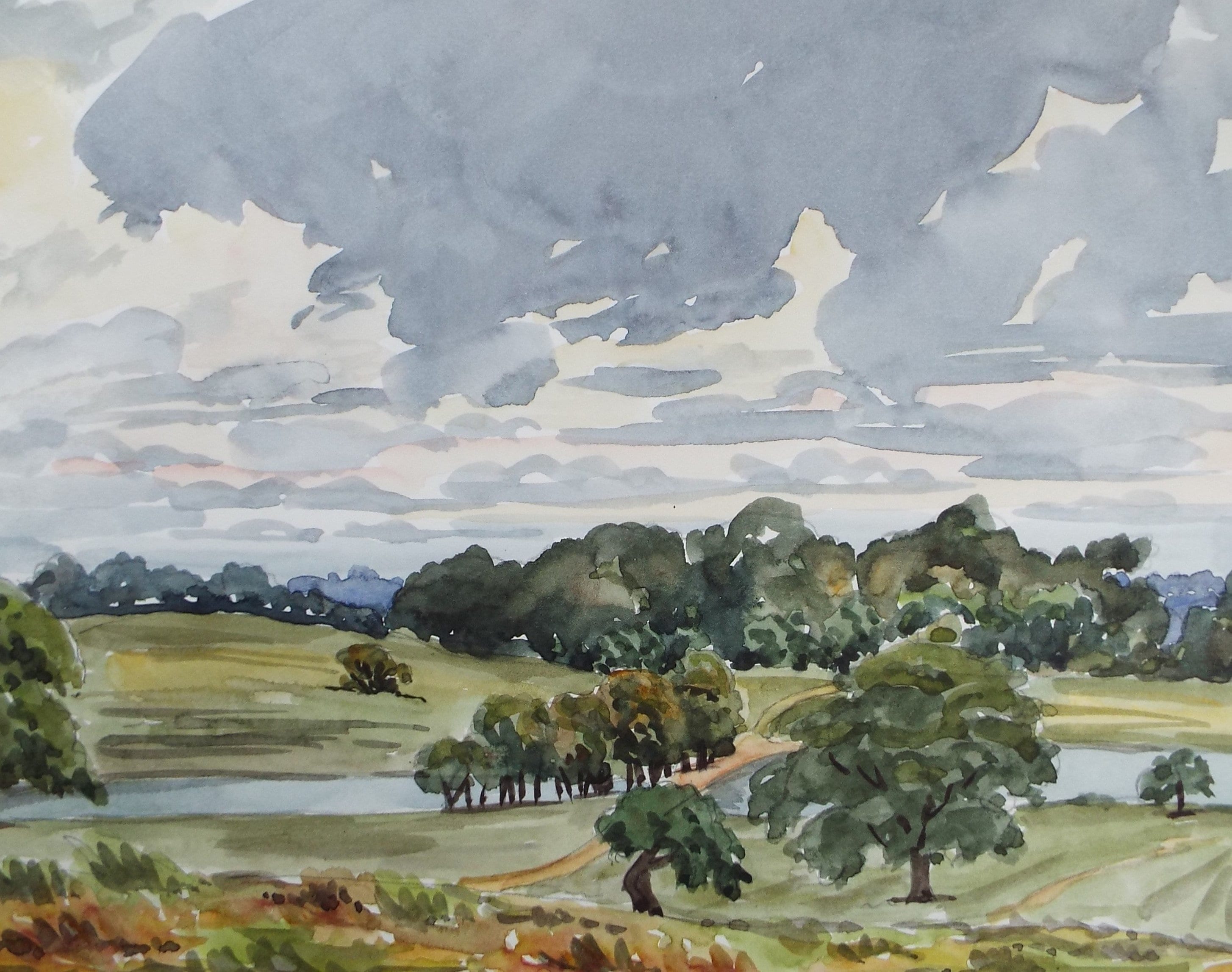 Original Watercolour, 'Green Landscape, George Godfrey, Dated 1970