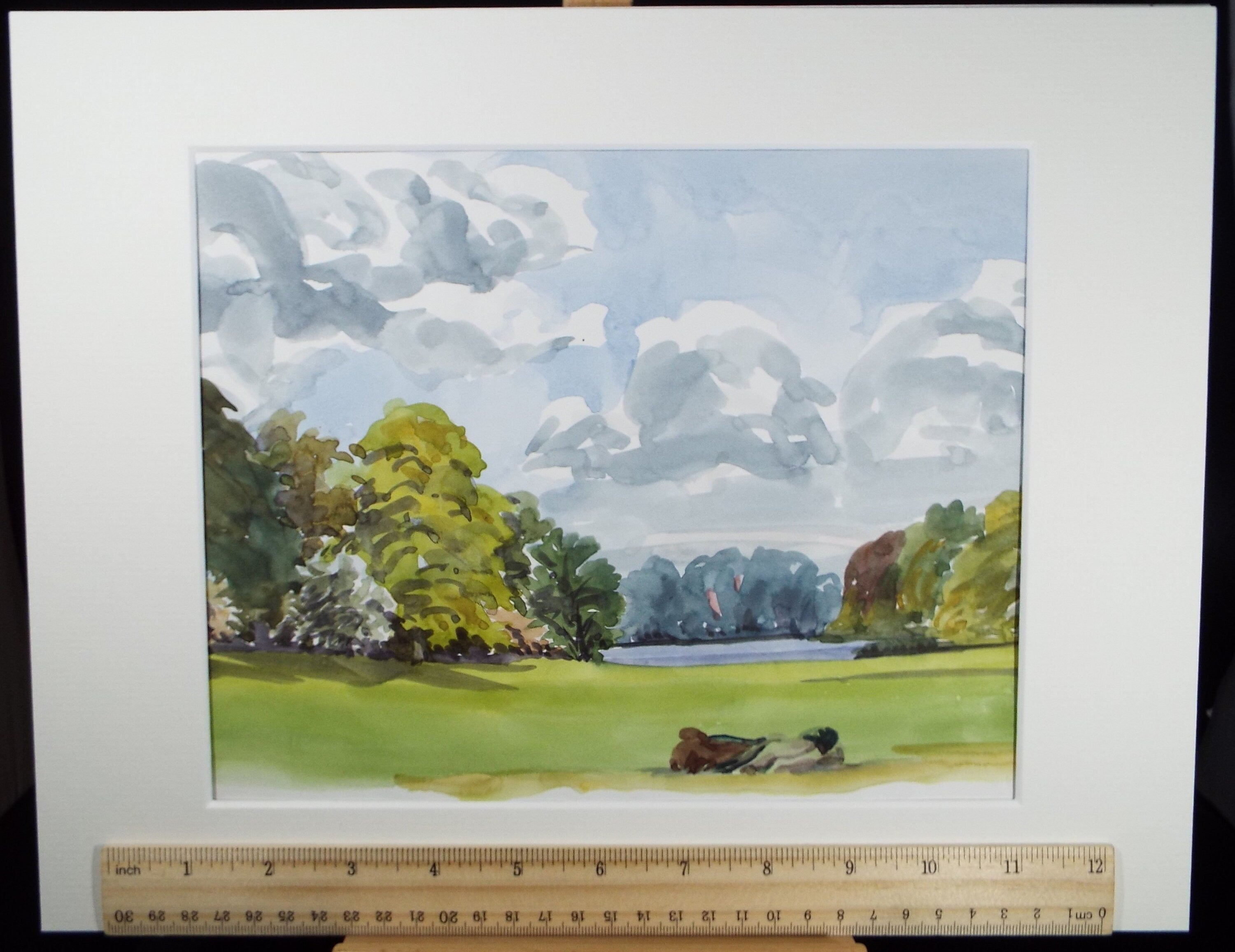 Original Watercolour, 'Green Landscape with Lake', George Godfrey, Circa 1960's