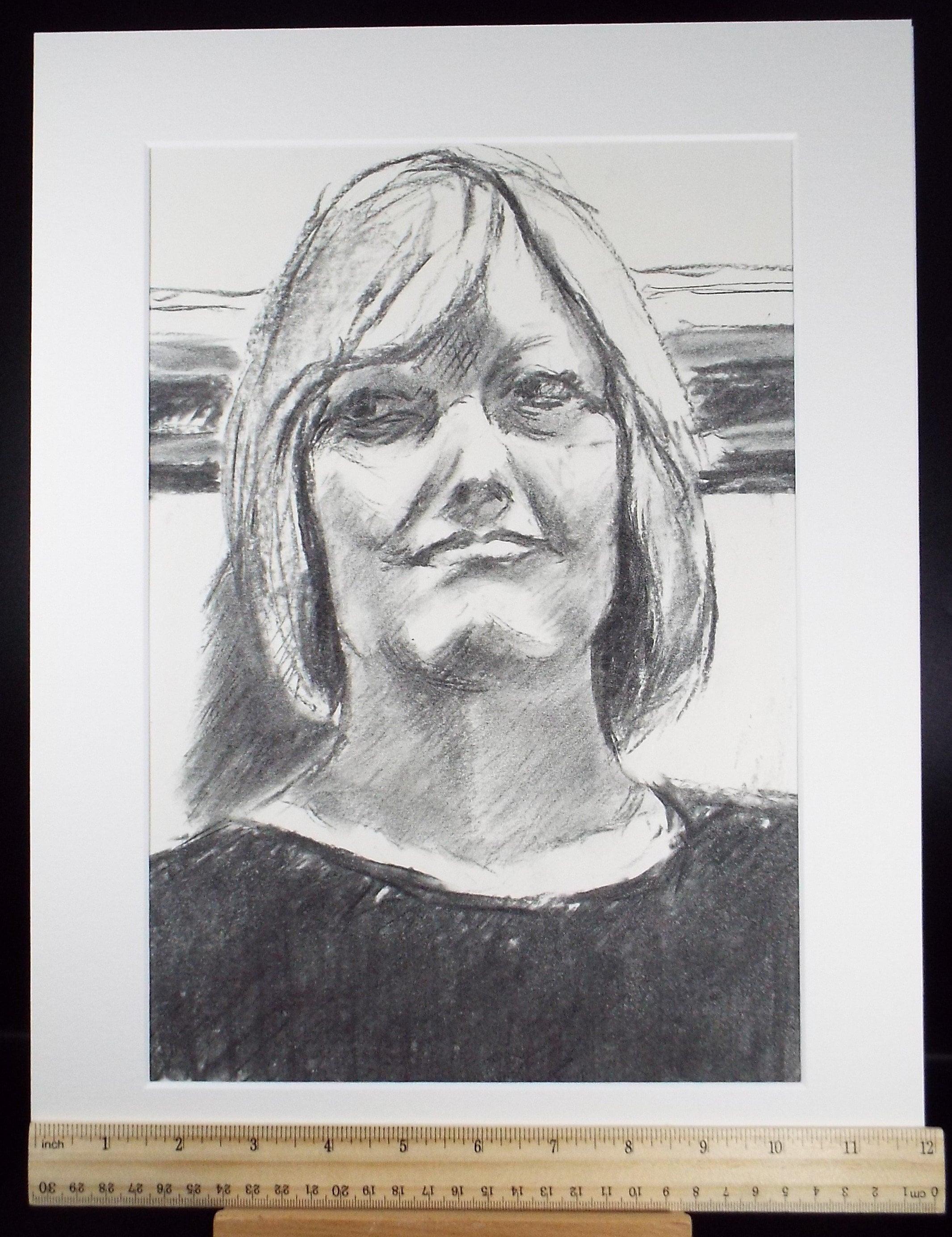 Original Conte Sketch,'Portrail of a Woman', Hugh Tasker, circa 1990's