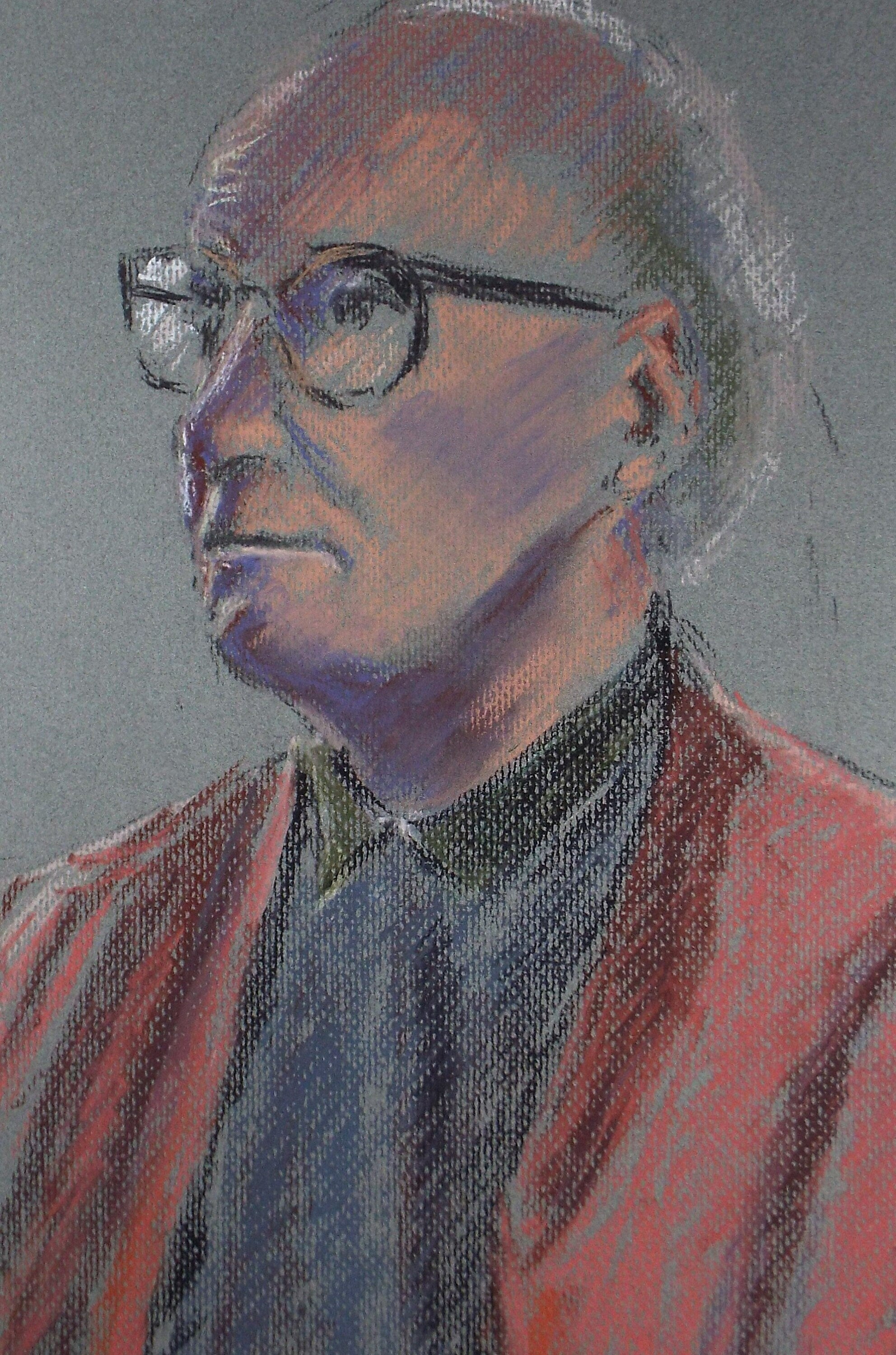 Original Conte Sketch,'Man with Glasses', Hugh Tasker, circa 1990's