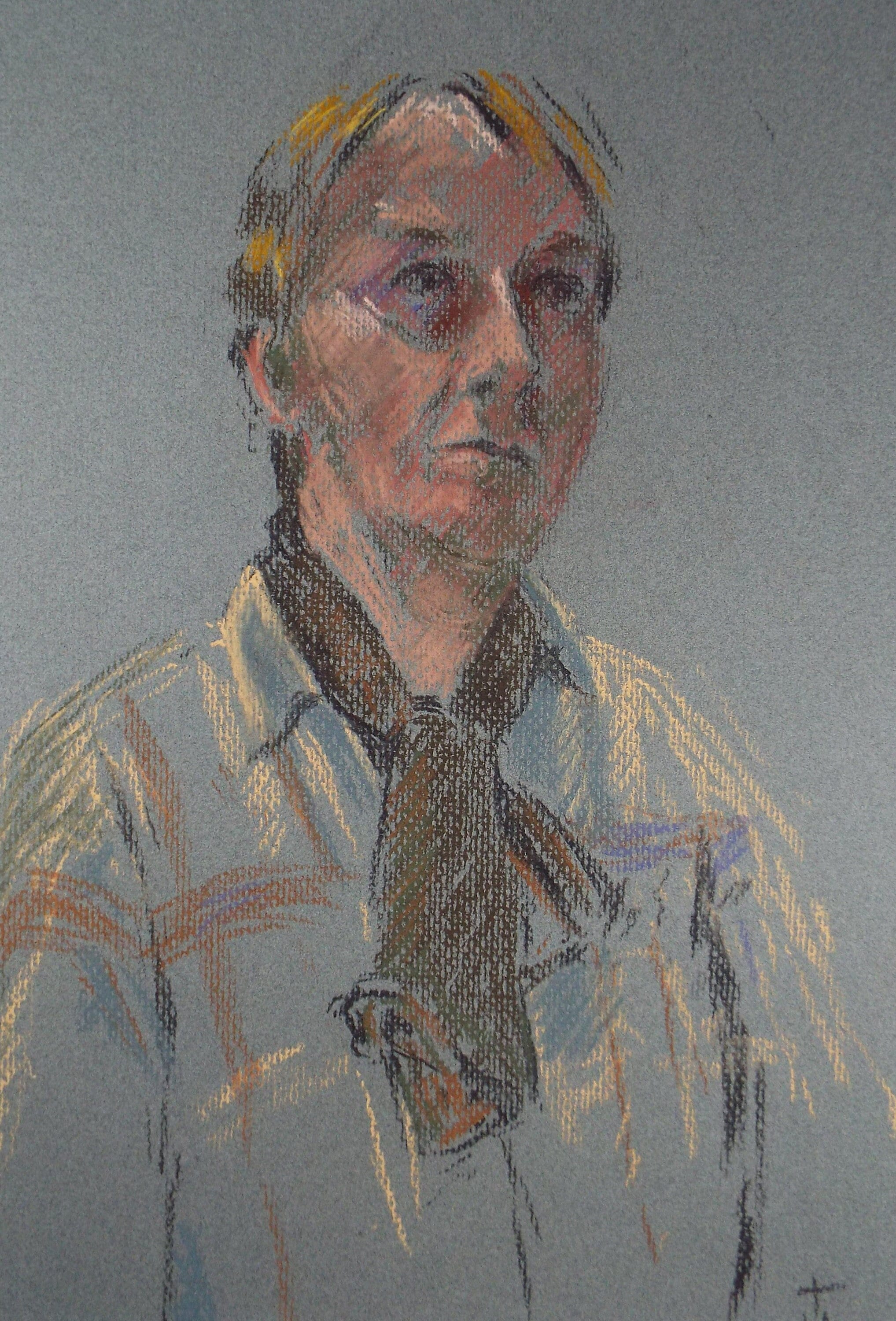 Original Conte Sketch,'Man with Scarf', Hugh Tasker, circa 1990's