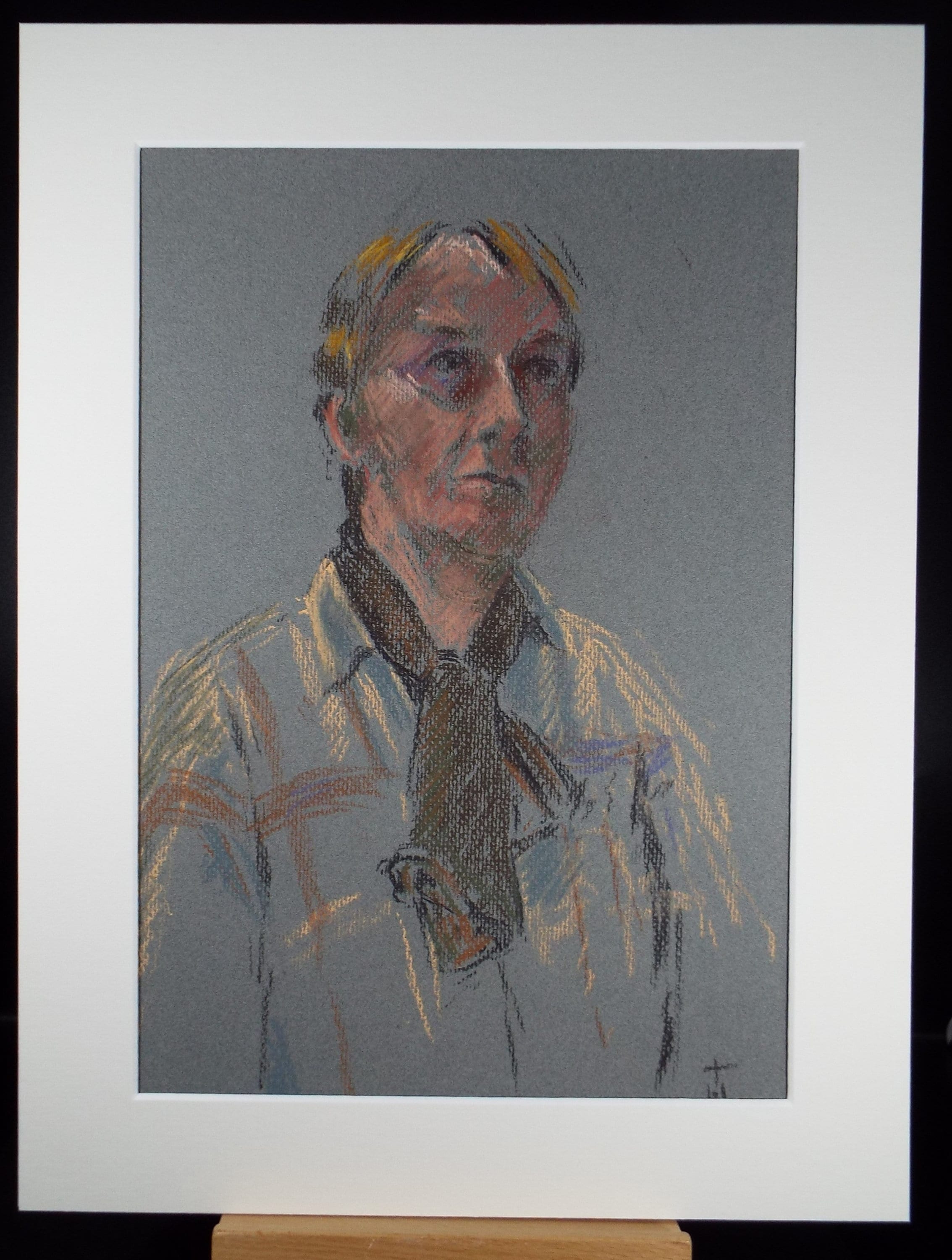 Original Conte Sketch,'Man with Scarf', Hugh Tasker, circa 1990's