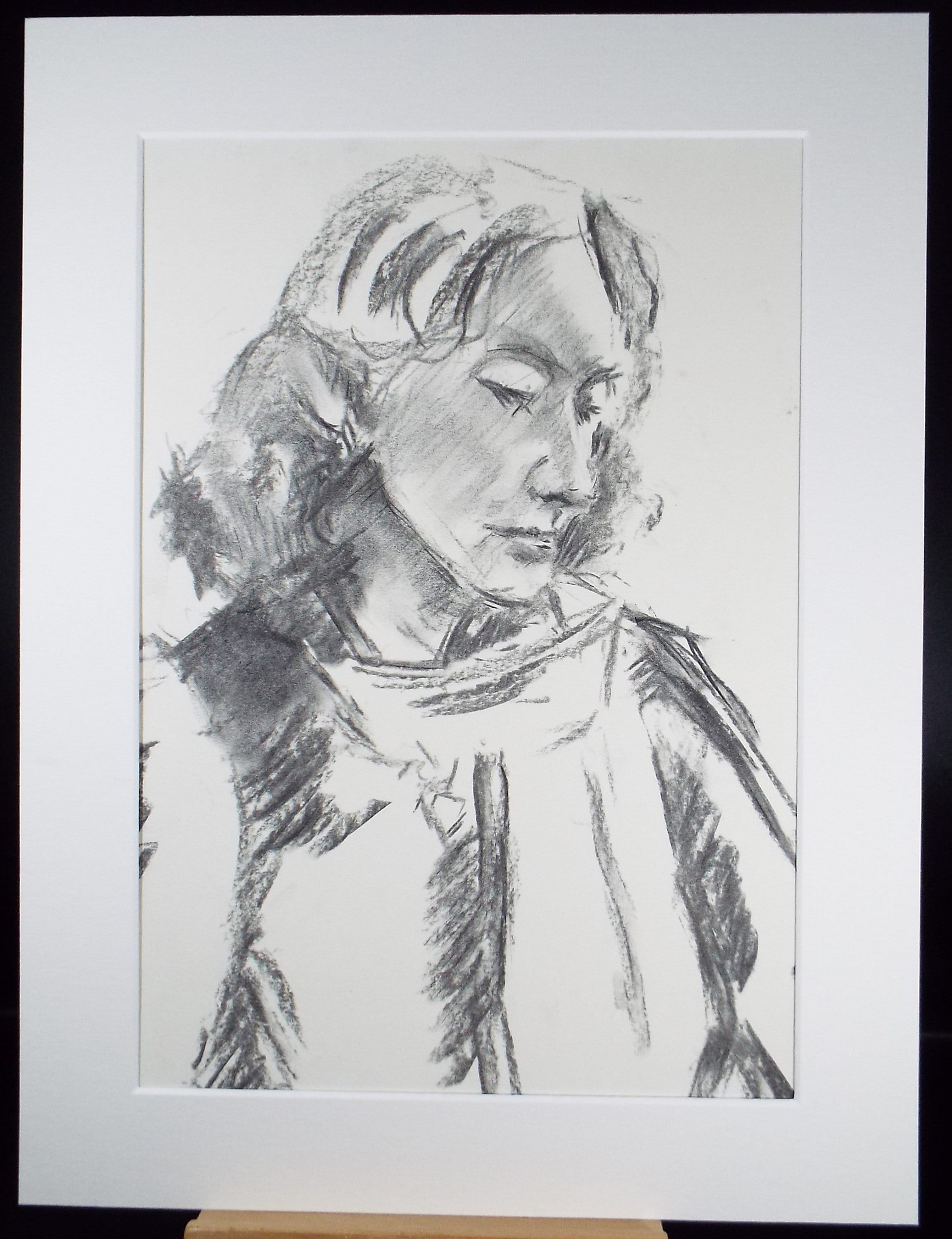 Original Conte Sketch,'Seated Woman in Profile', Hugh Tasker, circa 1990's