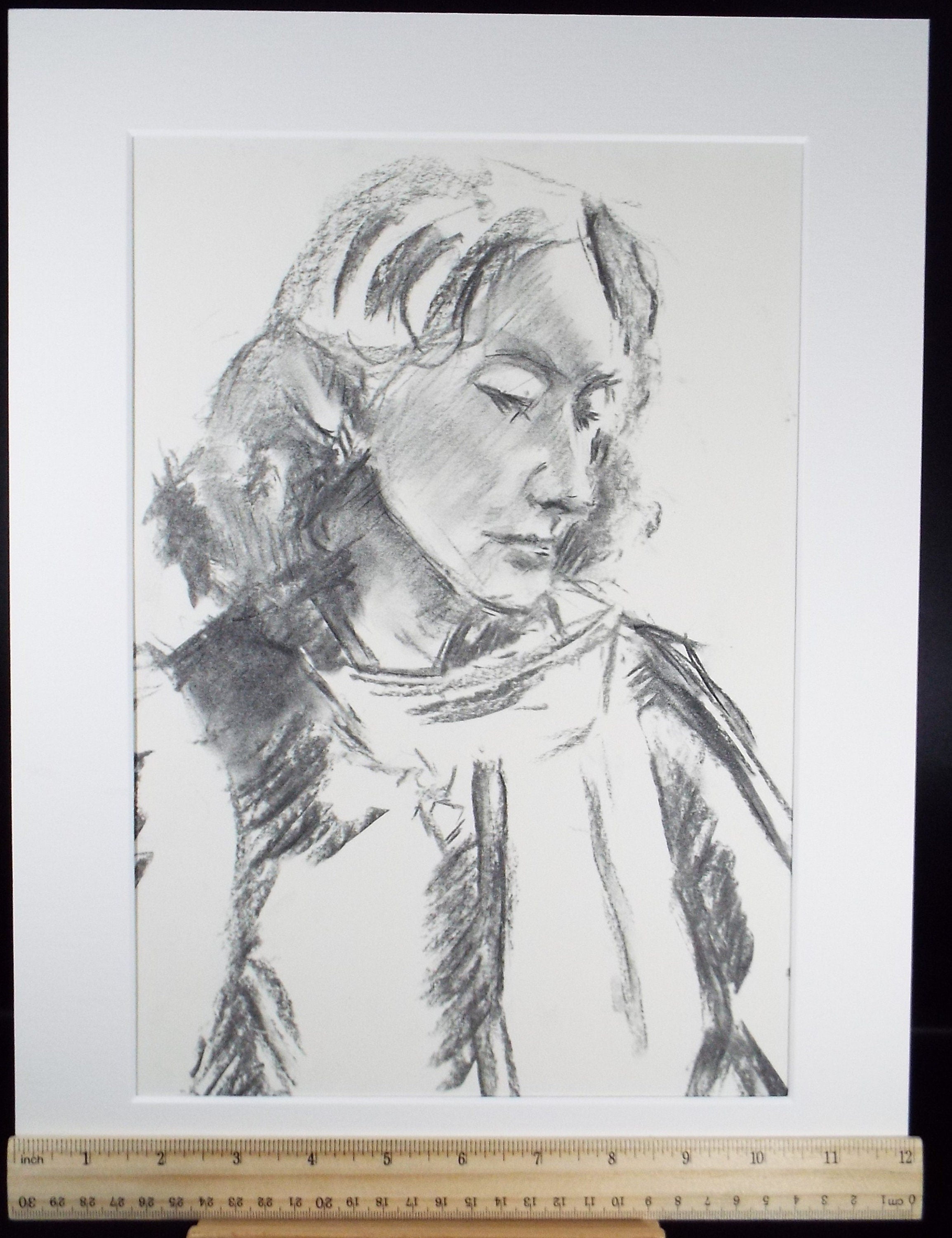 Original Conte Sketch,'Seated Woman', Hugh Tasker, circa 1990's