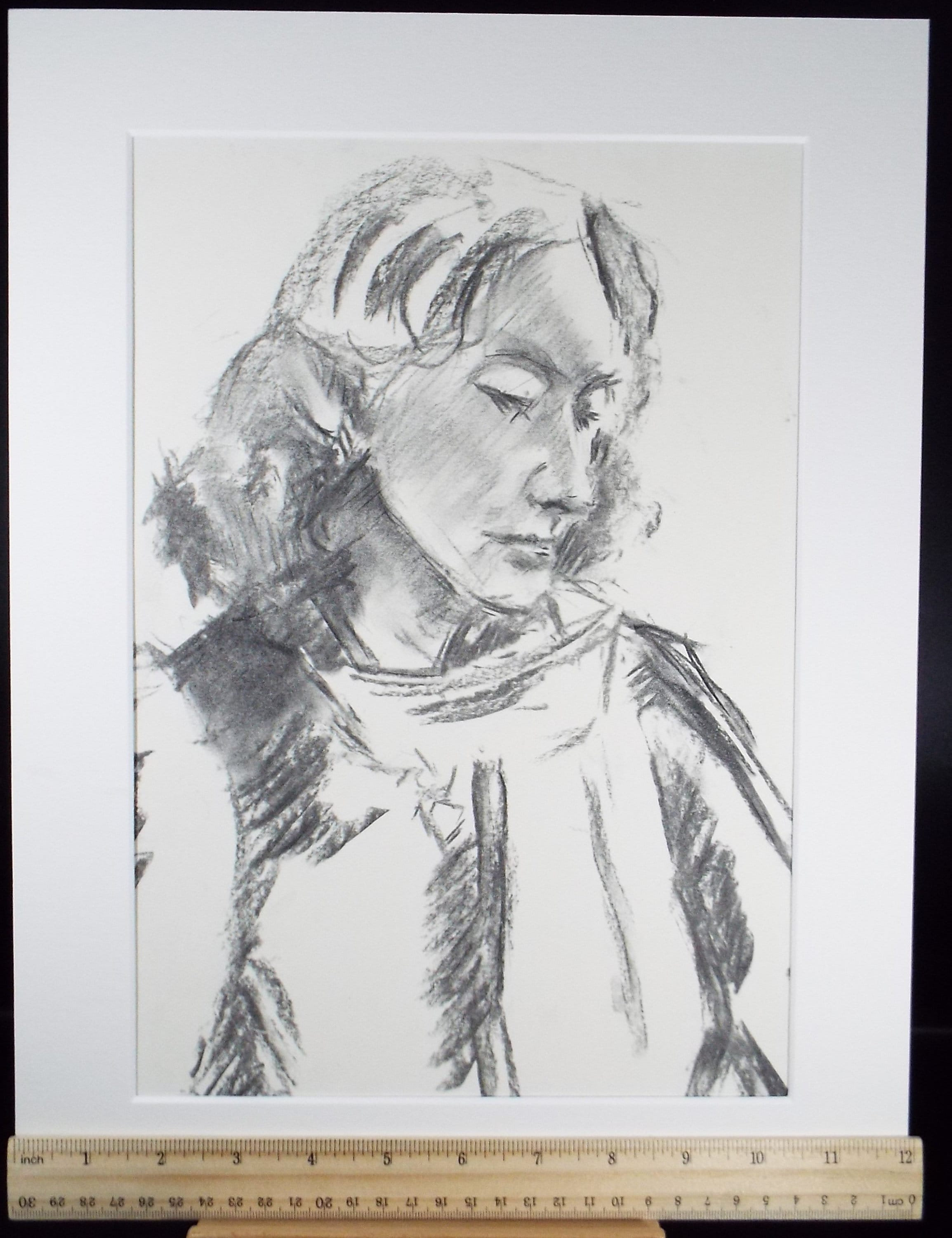 Original Conte Sketch,'Seated Woman in Profile', Hugh Tasker, circa 1990's