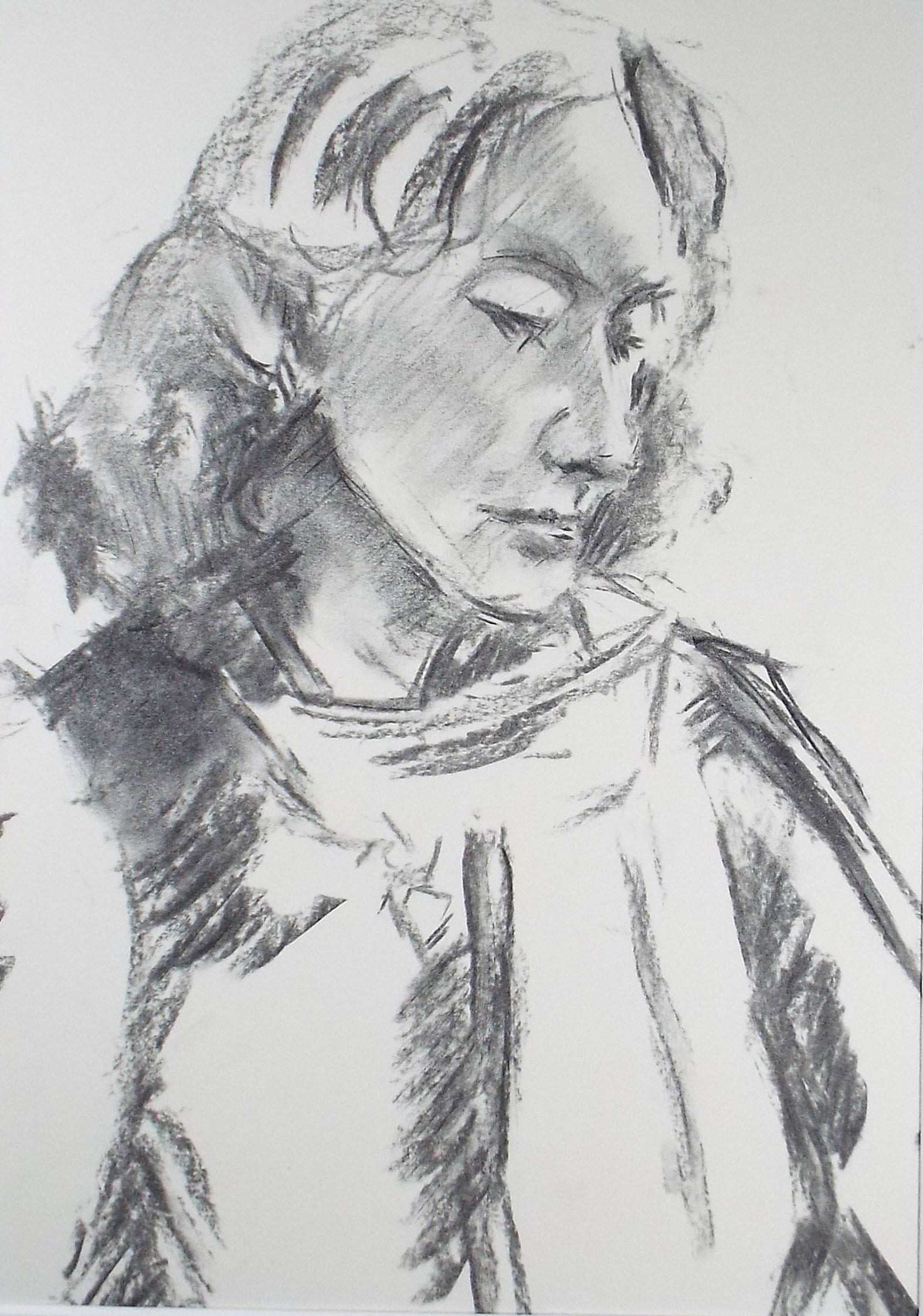Original Conte Sketch,'Seated Woman in Profile', Hugh Tasker, circa 1990's