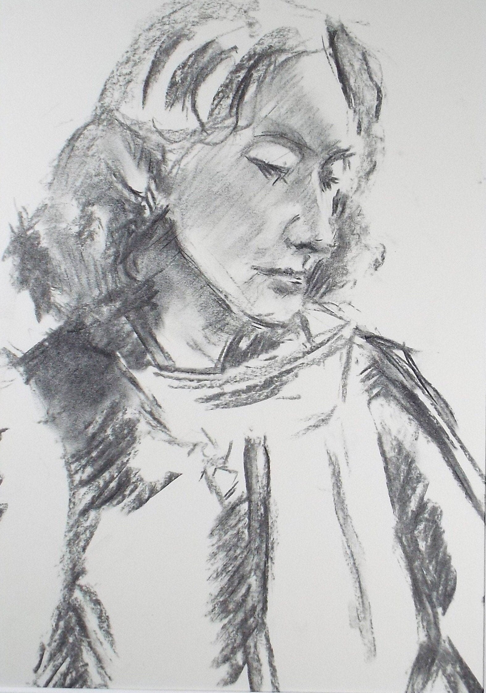 Original Conte Sketch,'Seated Woman', Hugh Tasker, circa 1990's