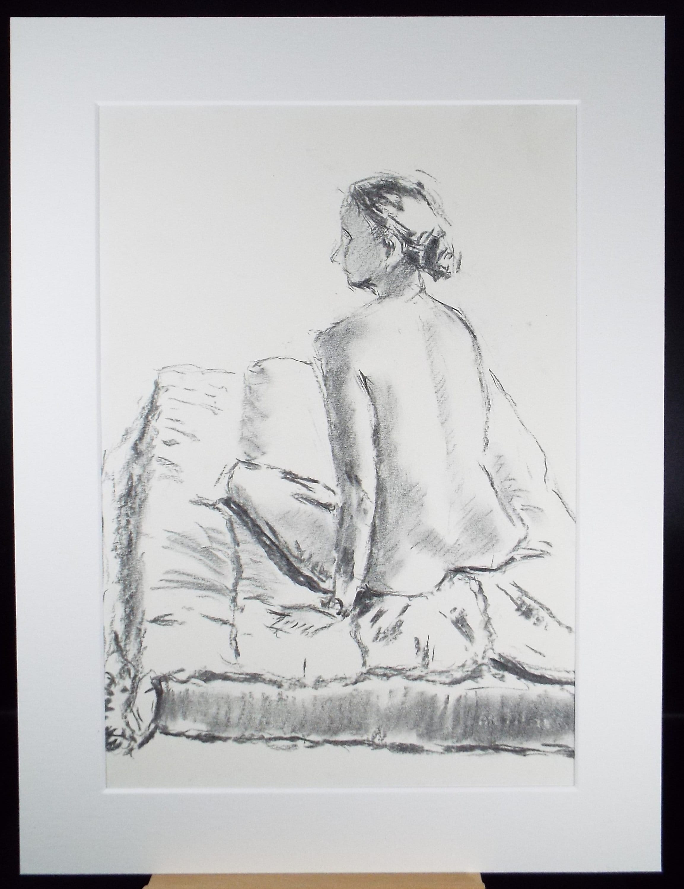 Original Conte Sketch,'Woman on a Mattress', Hugh Tasker, circa 1990's