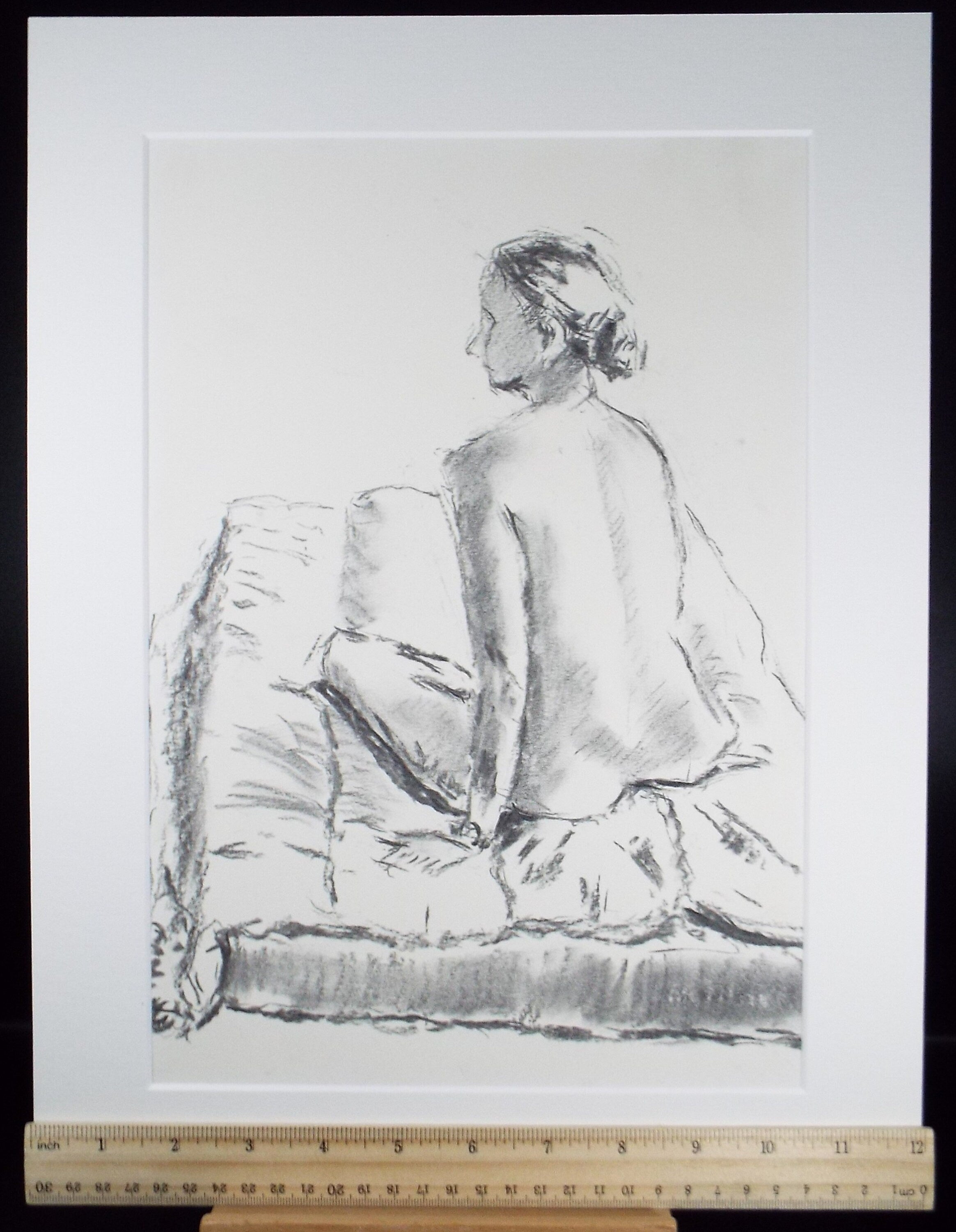 Original Conte Sketch,'Woman on a Mattress', Hugh Tasker, circa 1990's