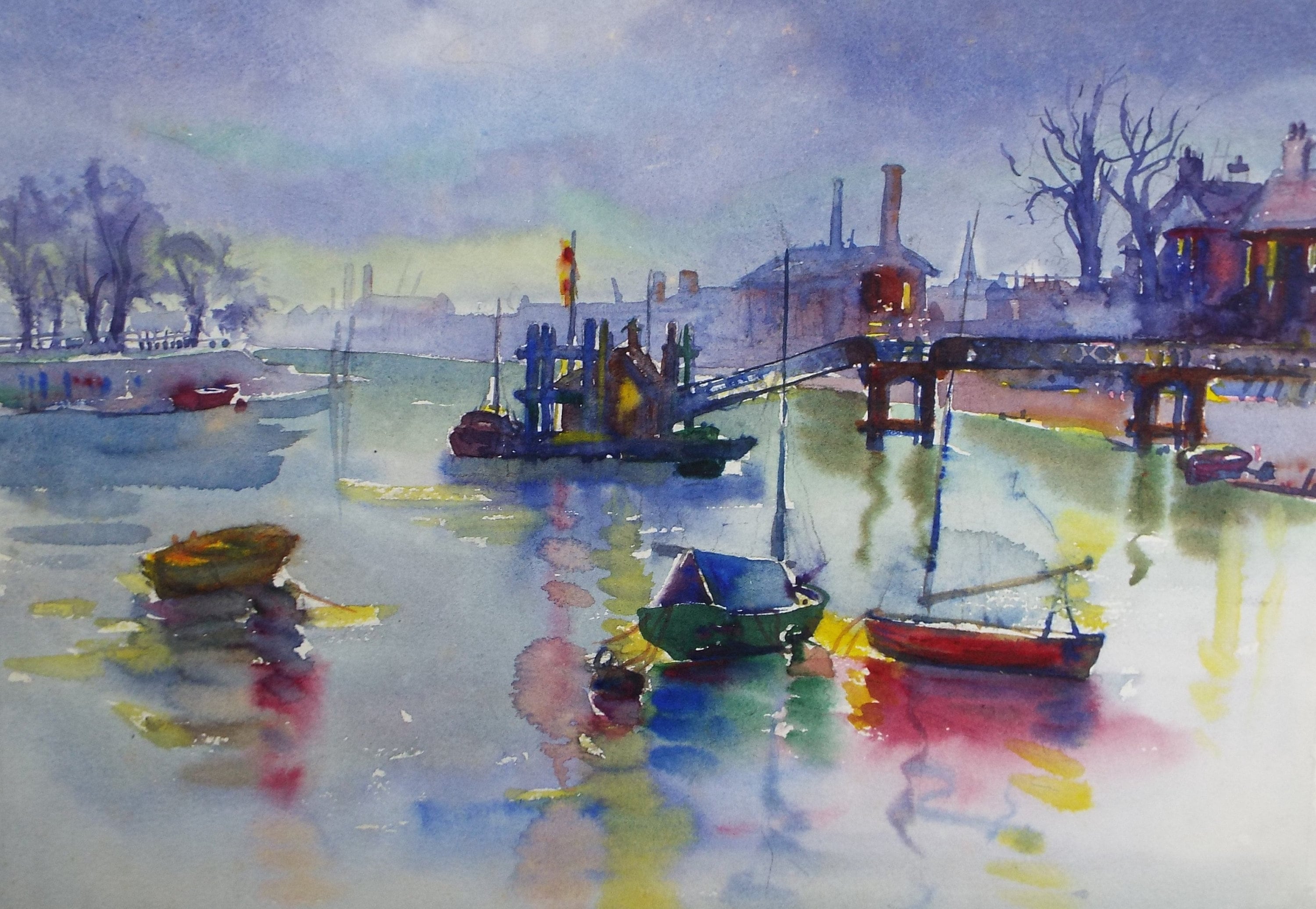 Original Watercolour, 'Boats on the Thames', Michael A. Bussey (1930-2014), Circa 1950's