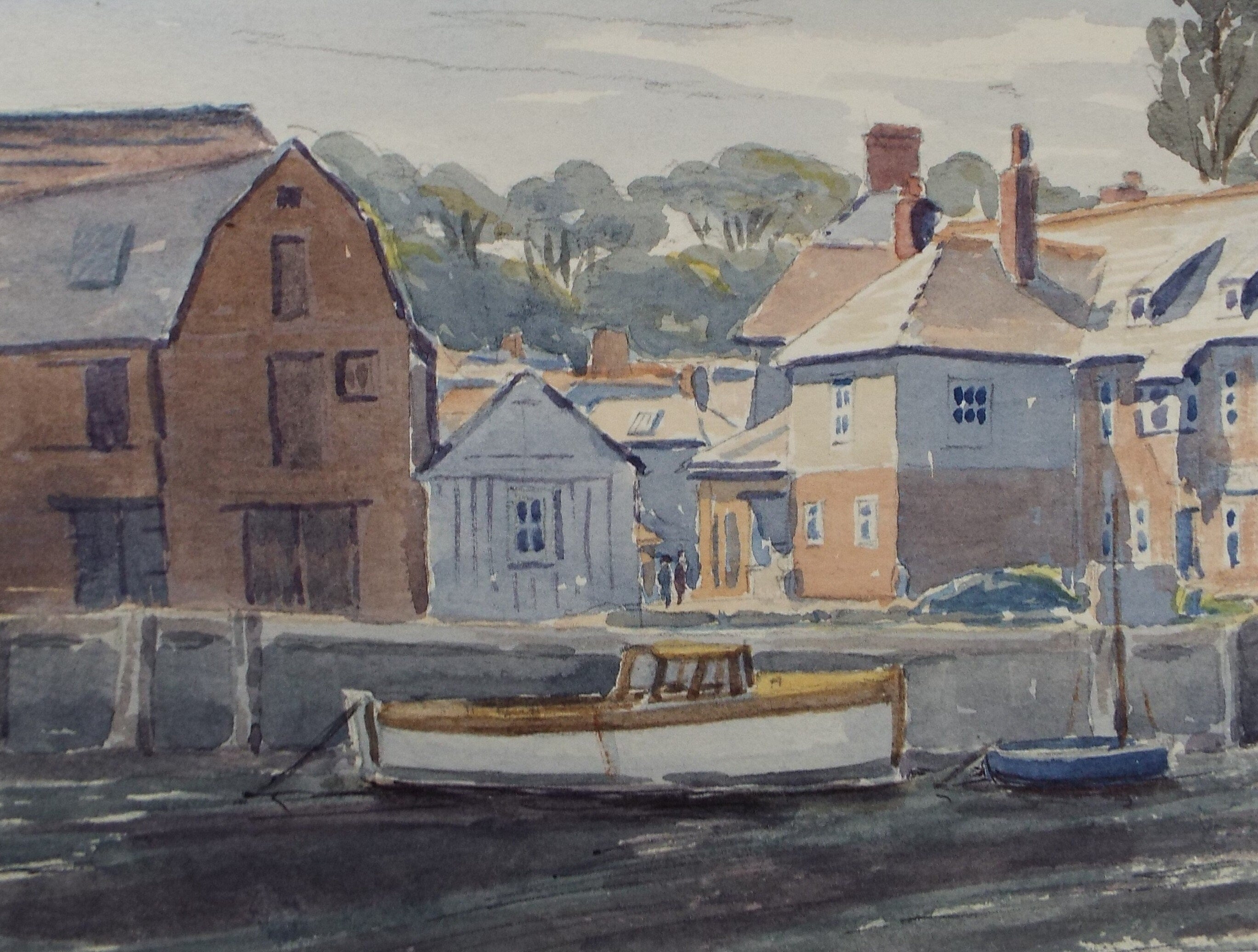 Original watercolour 'The Town Quay', George Godfrey, Circa 1960's