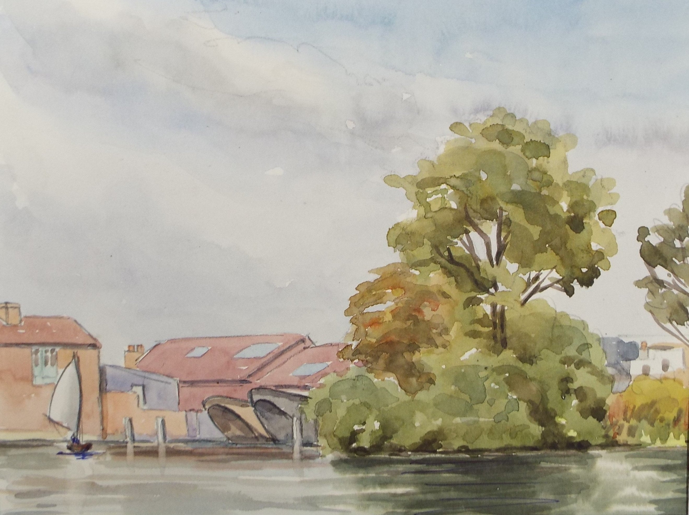 Original watercolour 'Strand on the Green, Chiswick', George Godfrey, Circa 1960's
