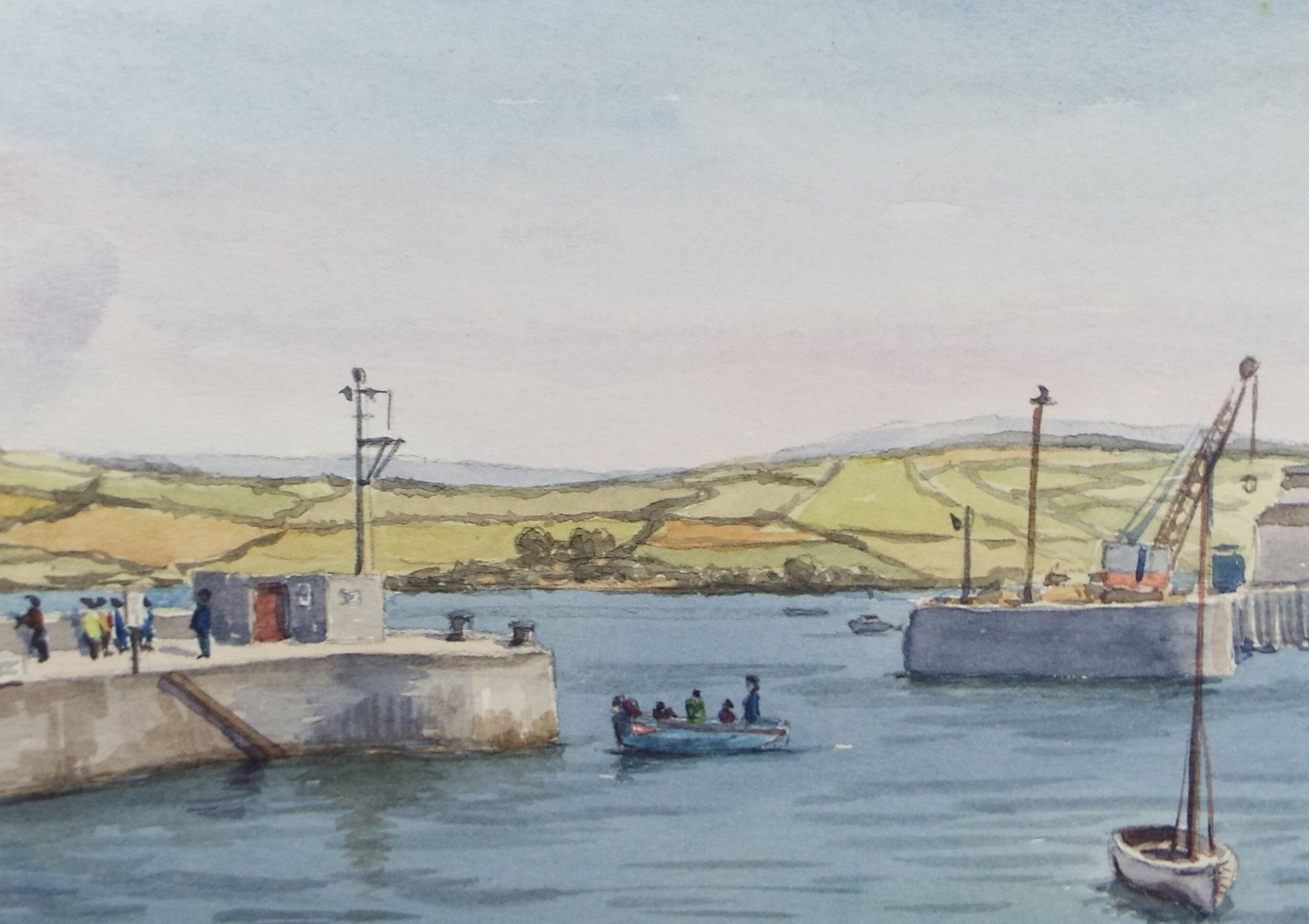 Original watercolour 'The Harbour entrance', George Godfrey, Circa 1960's
