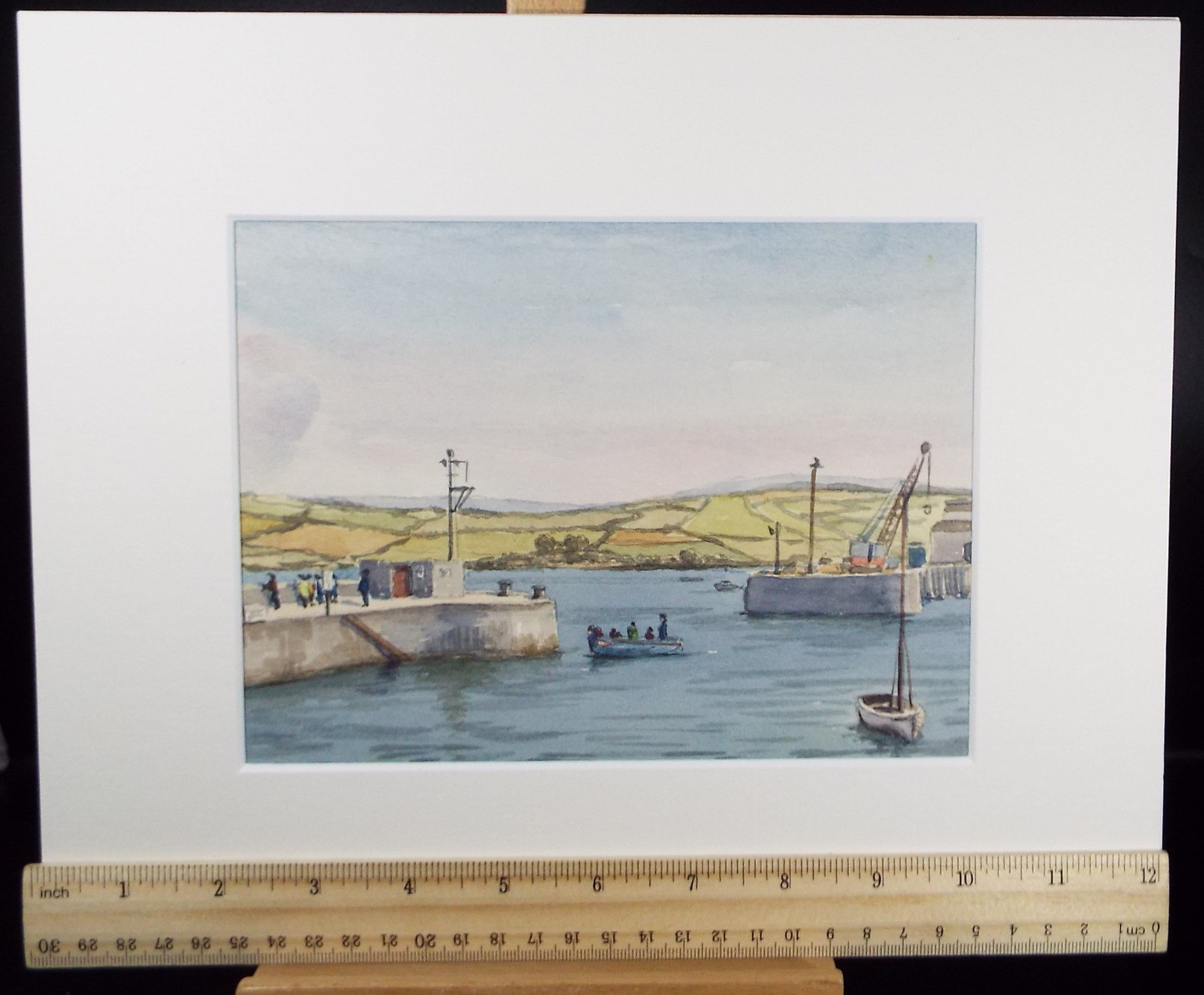 Original watercolour 'The Harbour entrance', George Godfrey, Circa 1960's