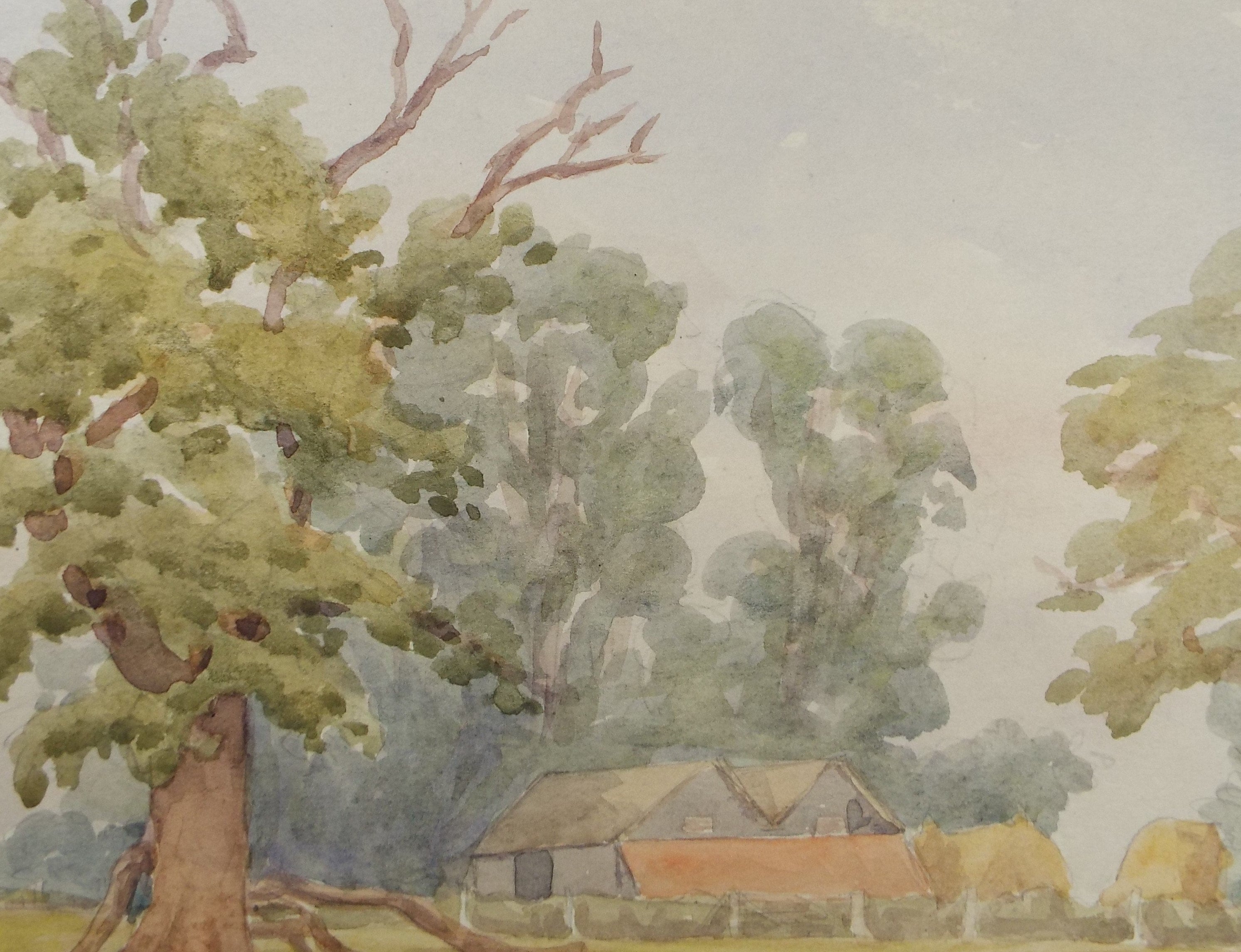 Original Watercolour, 'Farm Buildings', George Godfrey, circa 1960's