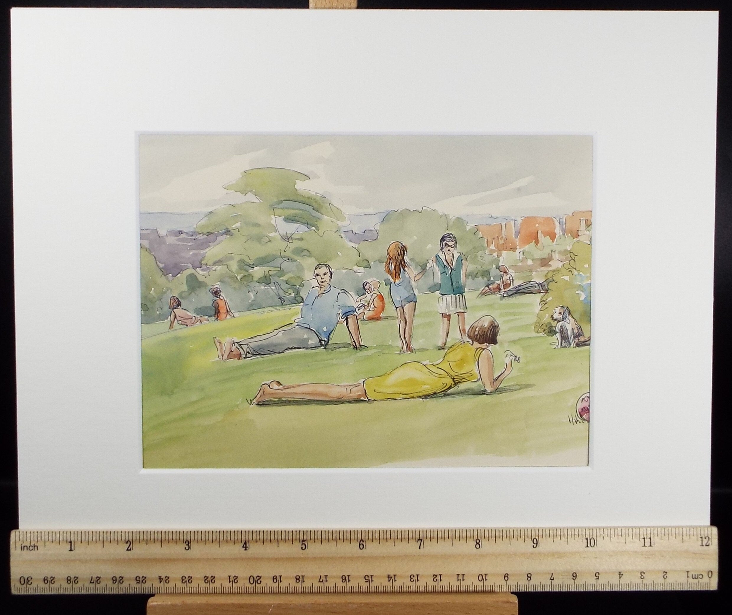 Original Watercolour, 'Golders Hill with Figures', George Godfrey, Dated 1966