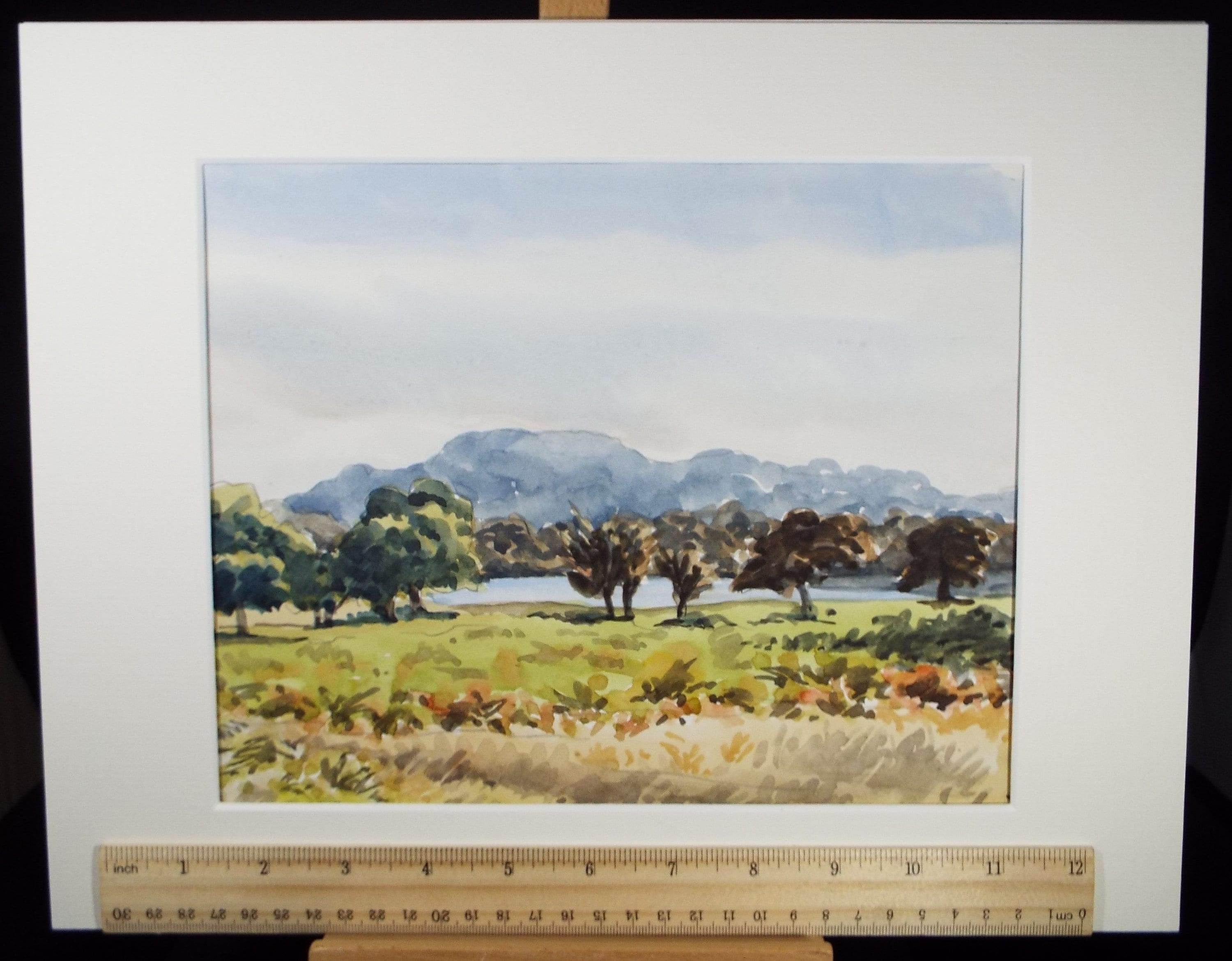 Original Watercolour, 'Distant Blue Mountains', George Godfrey, circa 1970's